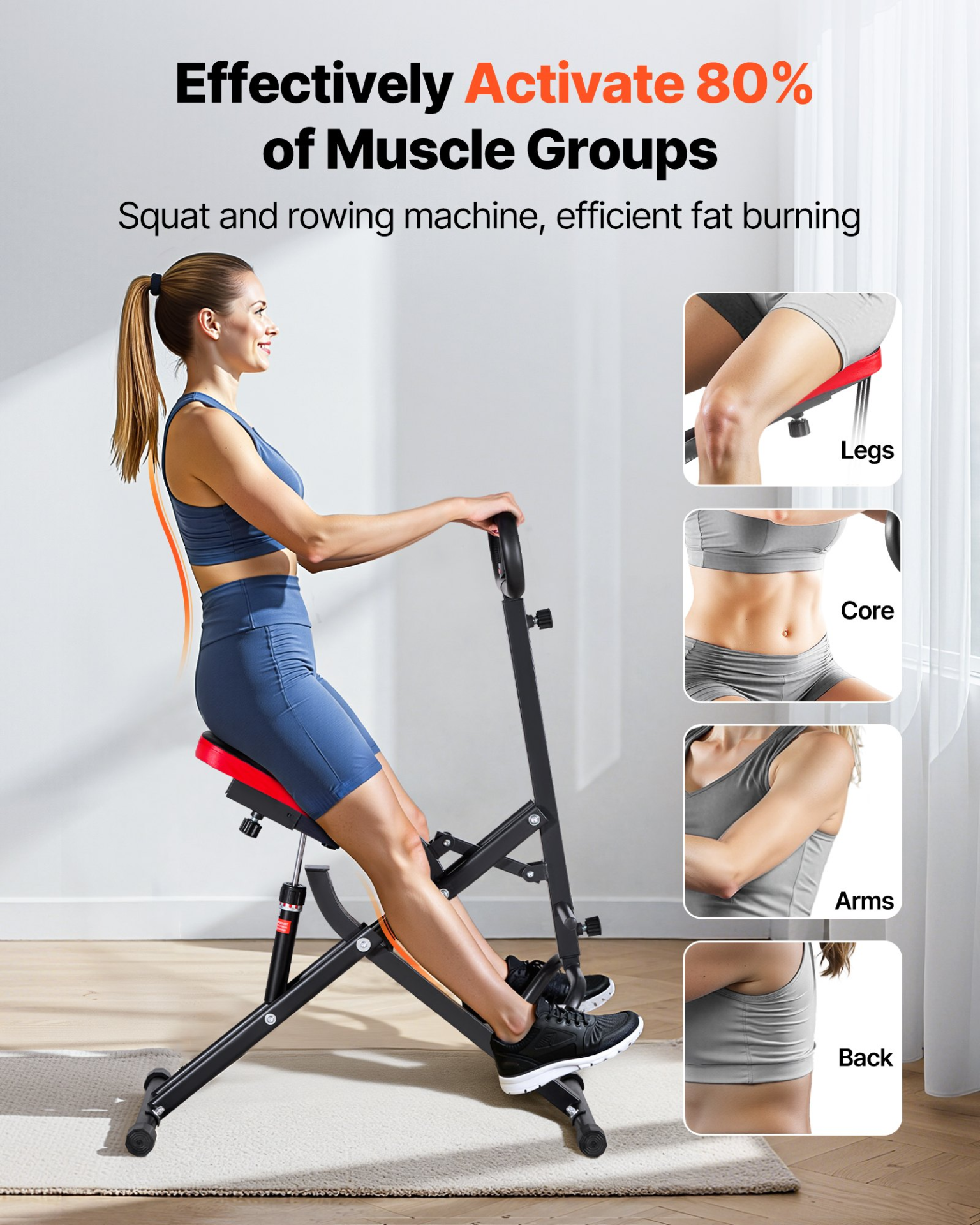 Deep Squat Machine Glute Trainer Rowing Exercise Equipment 12-Level Foldable