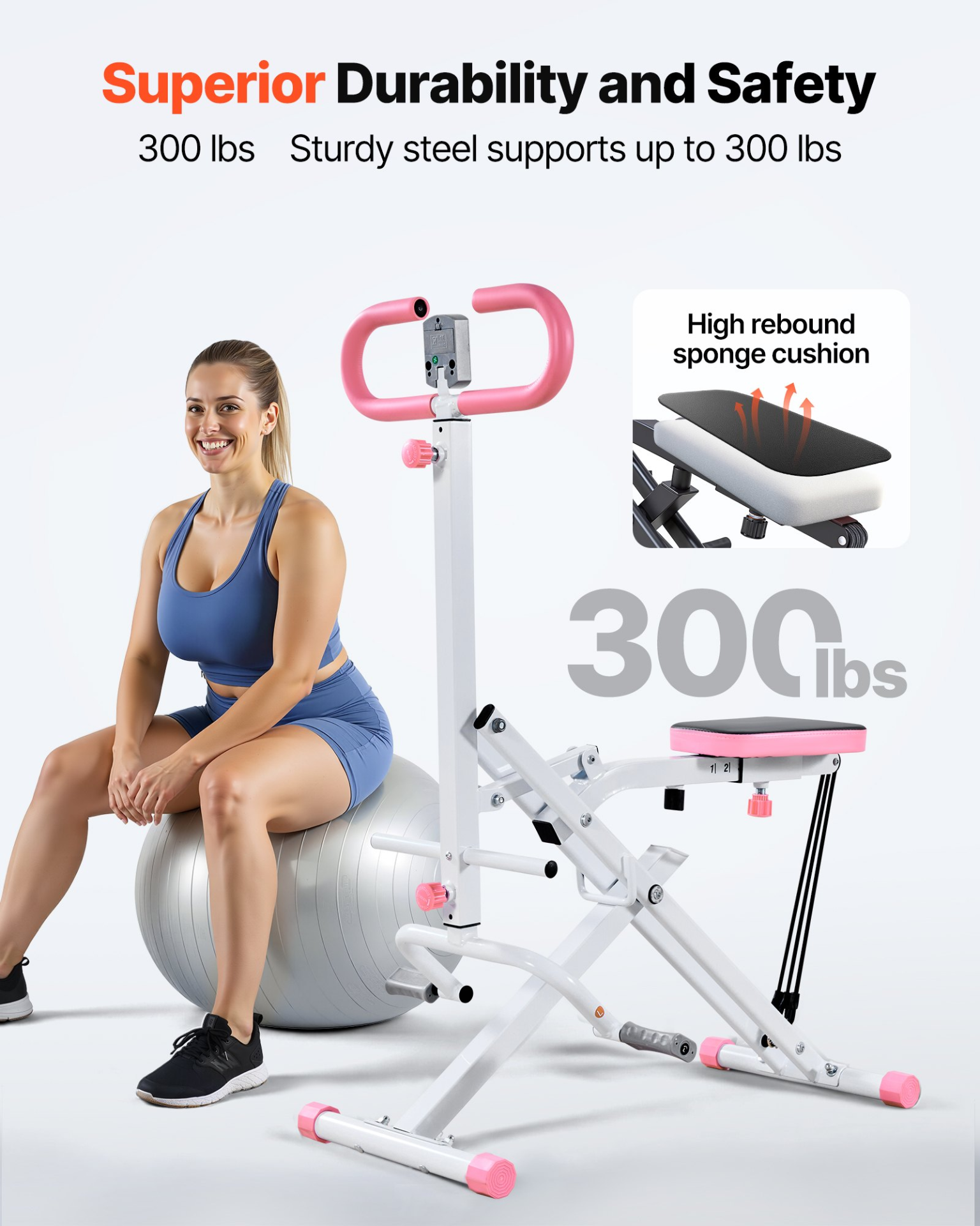 VEVOR White Squat & Rowing Machine, 3 Resistance Bands, Foldable Glute Trainer