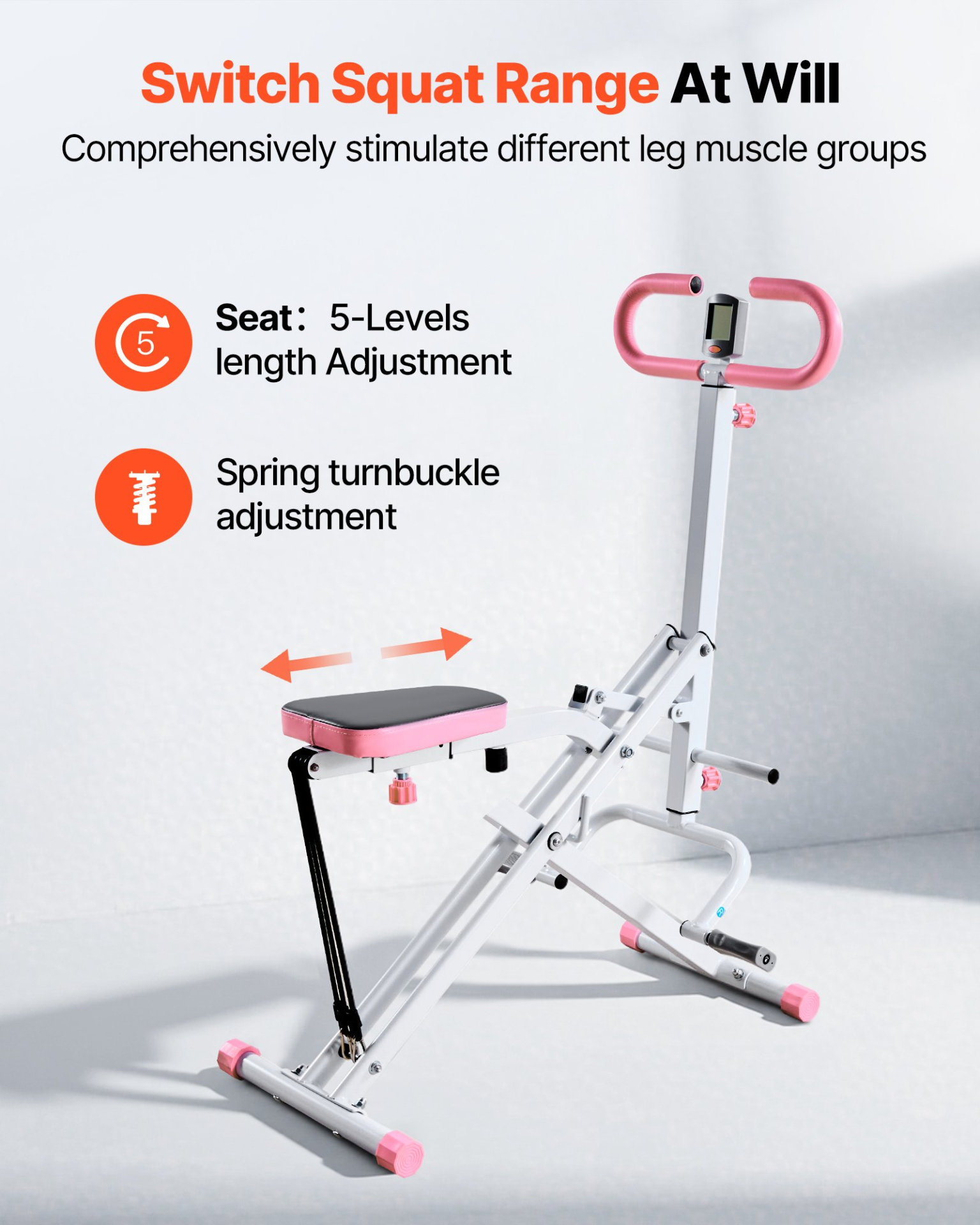 VEVOR White Squat & Rowing Machine, 3 Resistance Bands, Foldable Glute Trainer