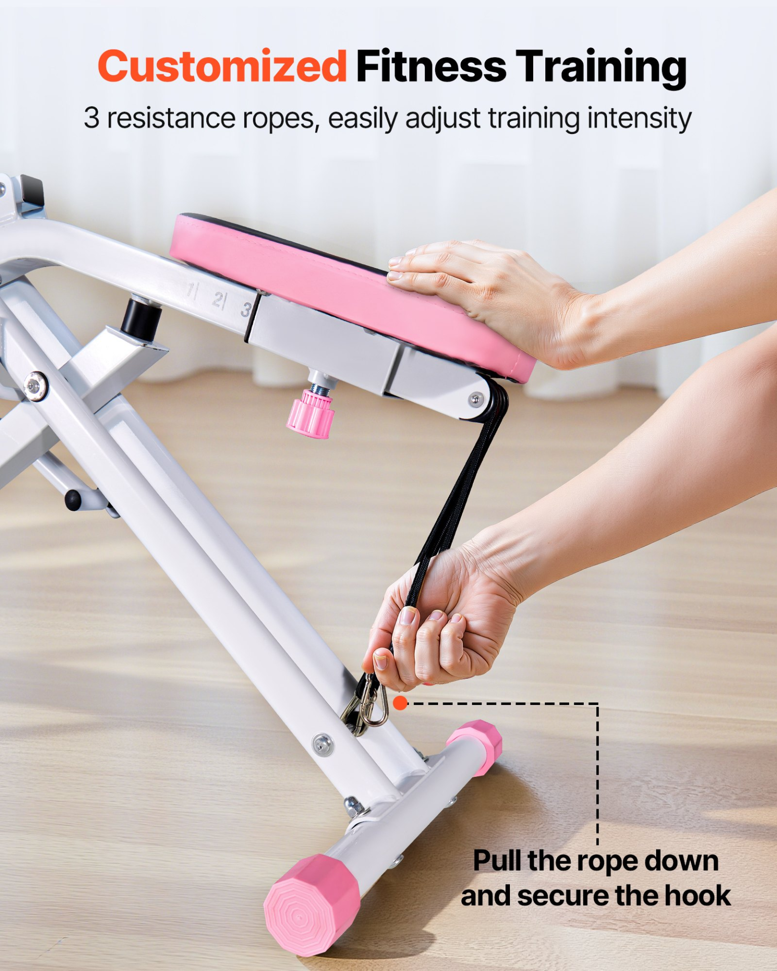 VEVOR White Squat & Rowing Machine, 3 Resistance Bands, Foldable Glute Trainer