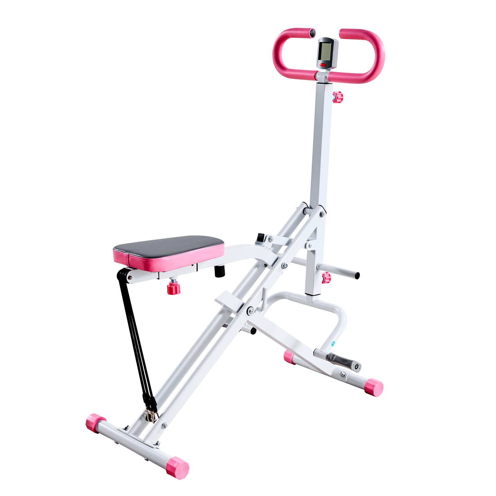 VEVOR White Squat & Rowing Machine, 3 Resistance Bands, Foldable Glute Trainer