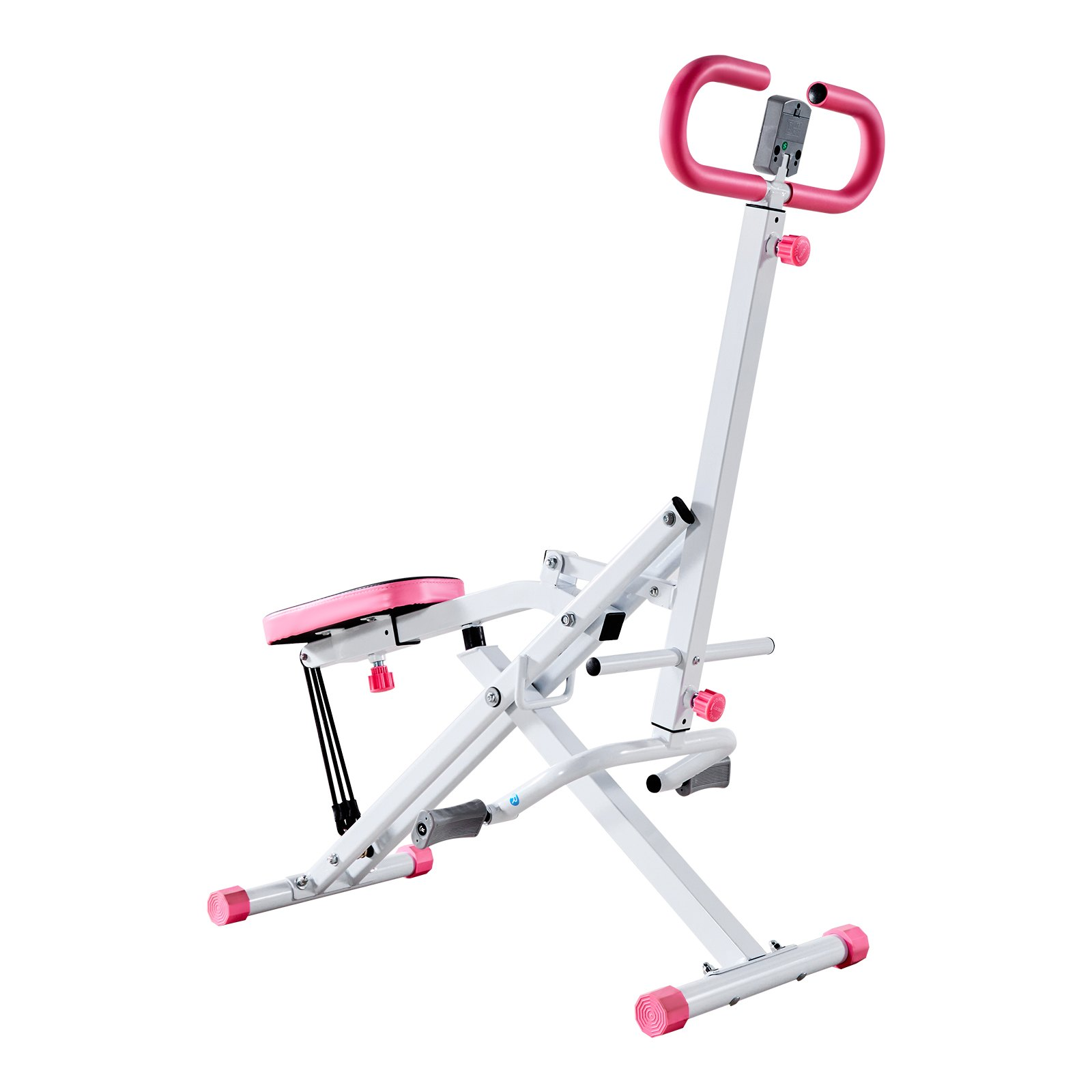 VEVOR White Squat & Rowing Machine, 3 Resistance Bands, Foldable Glute Trainer