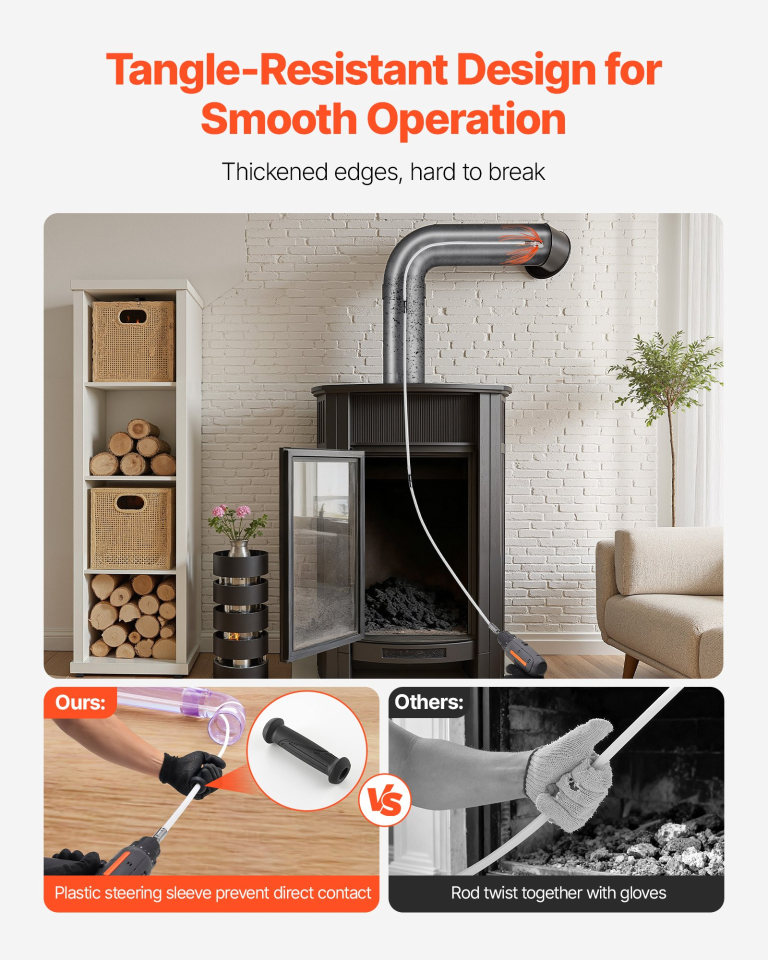 VEVOR 39ft Chimney Sweep Kit w/Dual Brushes, for Square & Rectangle Flues