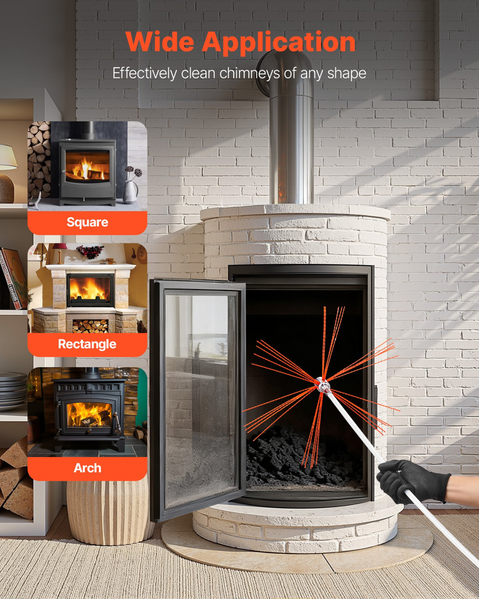 VEVOR 39ft Chimney Sweep Kit w/Dual Brushes, for Square & Rectangle Flues