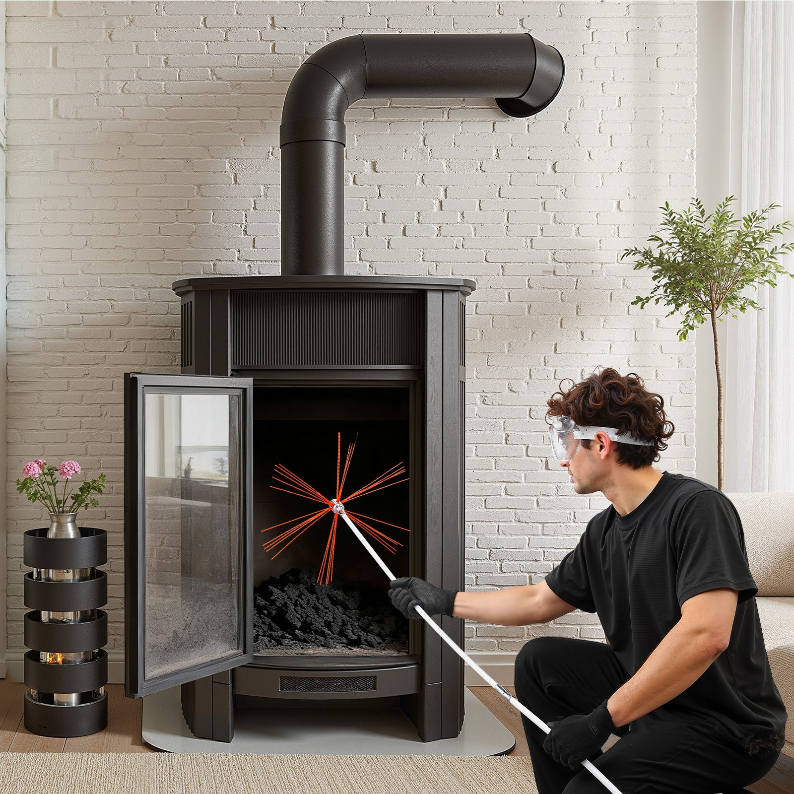 VEVOR 39ft Chimney Sweep Kit w/Dual Brushes, for Square & Rectangle Flues