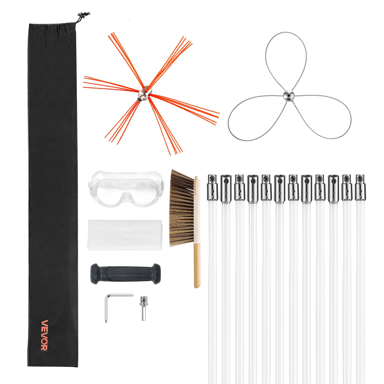 VEVOR 39ft Chimney Sweep Kit w/Dual Brushes, for Square & Rectangle Flues