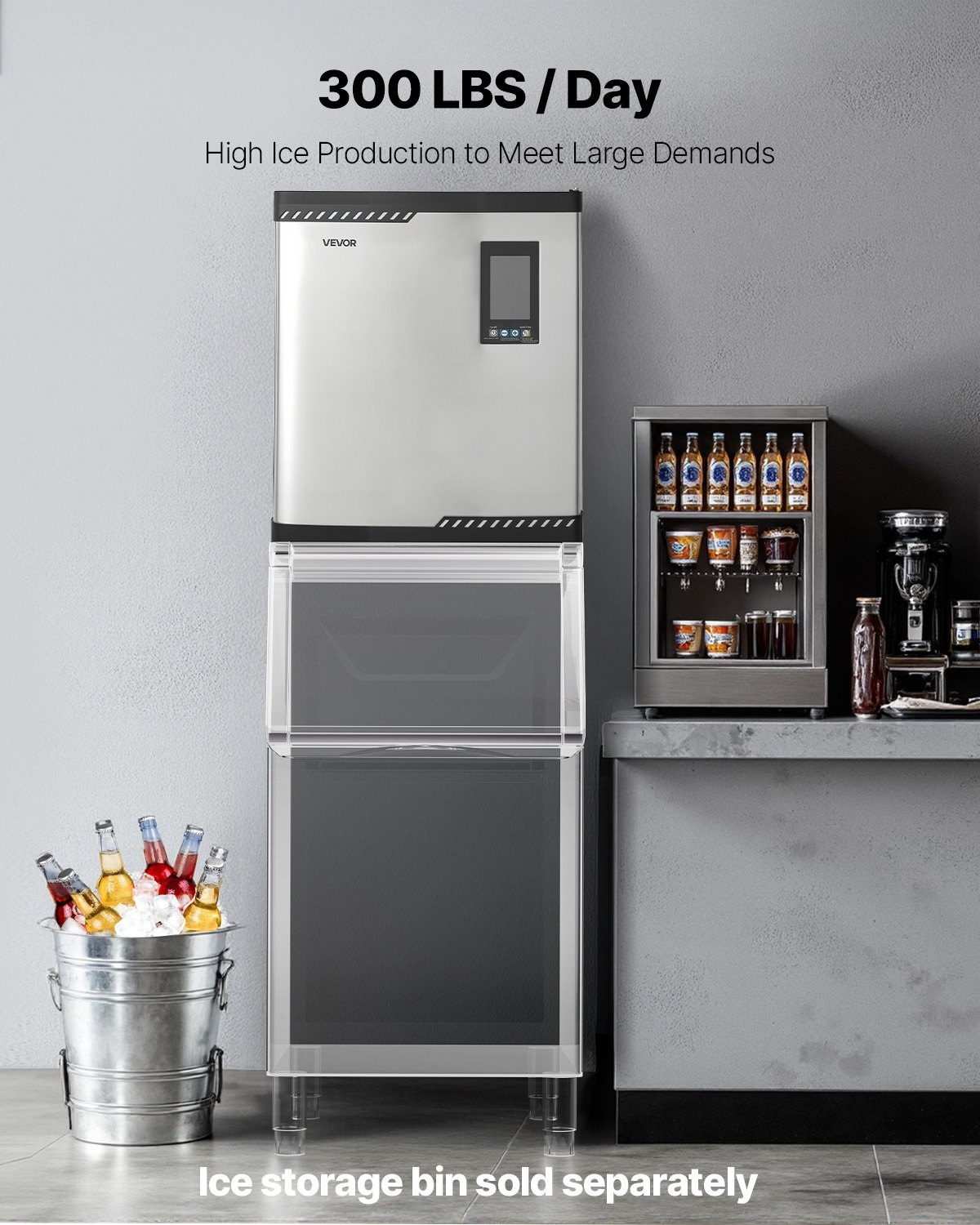 300lb/Day Commercial Ice Maker Head SS Self-Clean Adjustable