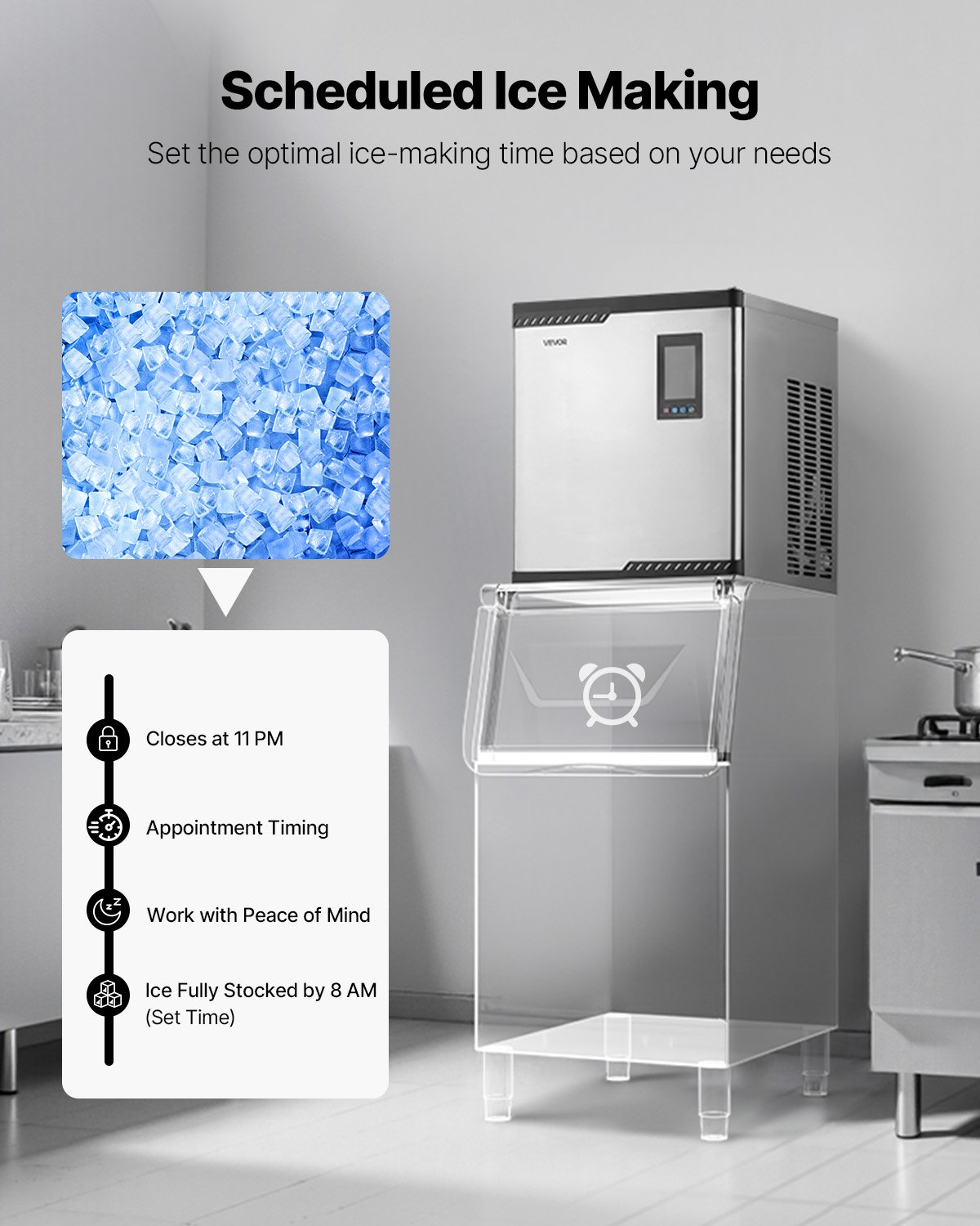 300lb/Day Commercial Ice Maker Head SS Self-Clean Adjustable