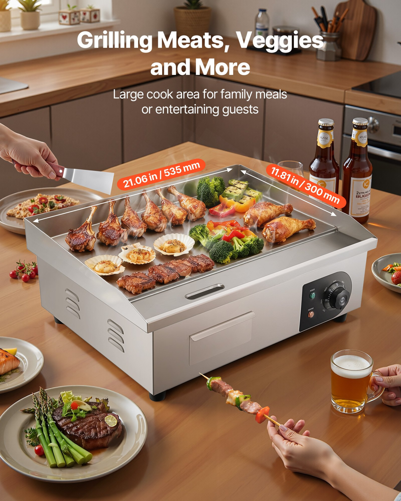 Commercial Electric Griddle, 21 x 11.8 inch, 1750W, Pancake