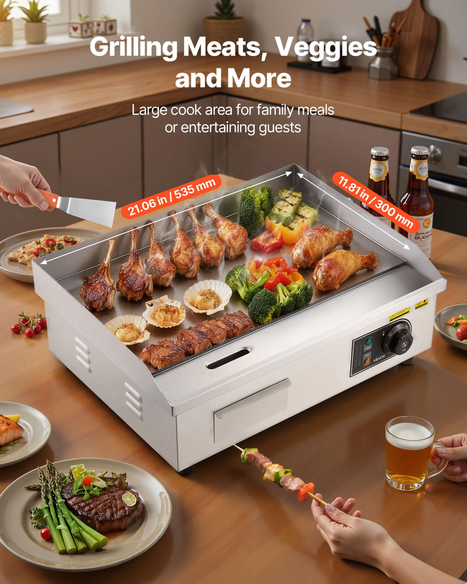 Commercial Electric Griddle 1750W 21×11.8in Flat Top Stainless