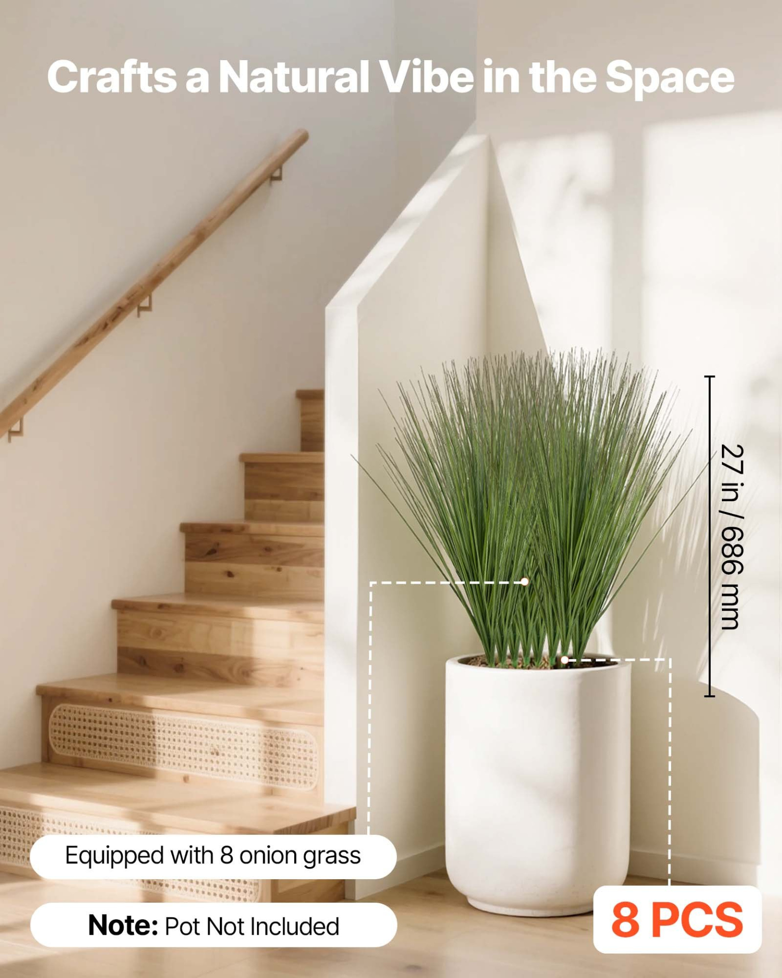 VEVOR 8-Pack 27" Artificial Onion Grass, Faux Greenery Stems for Indoor Outdoor