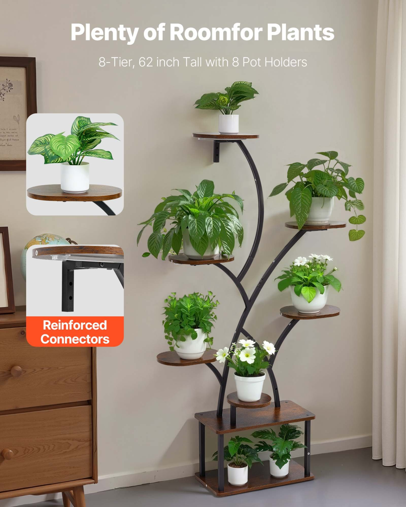 62in 8-Tier Indoor Plant Stand Grow Lights Timer Corner Metal Tree ...