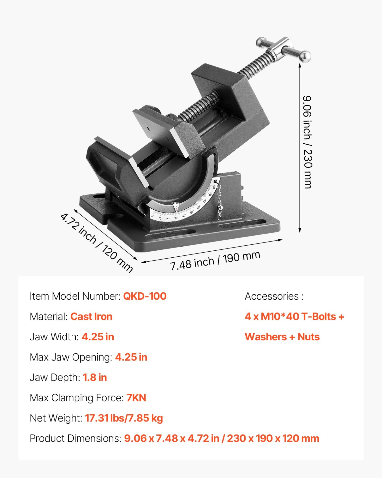 VEVOR 4.25" Tilting Vise - 0-90° Angle Adjustable Drill Press & Bench Vice