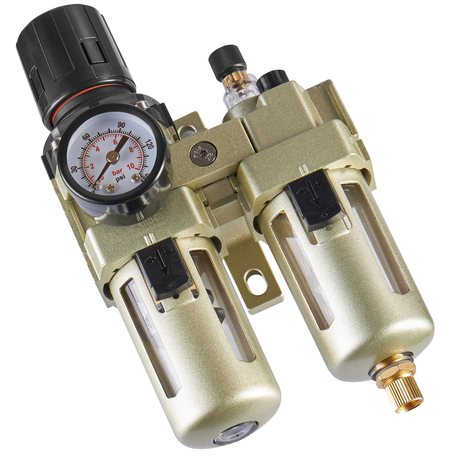 VEVOR 3/8" NPT Air FRL Unit: Filter, Regulator, Lubricator - Semi Auto Drain