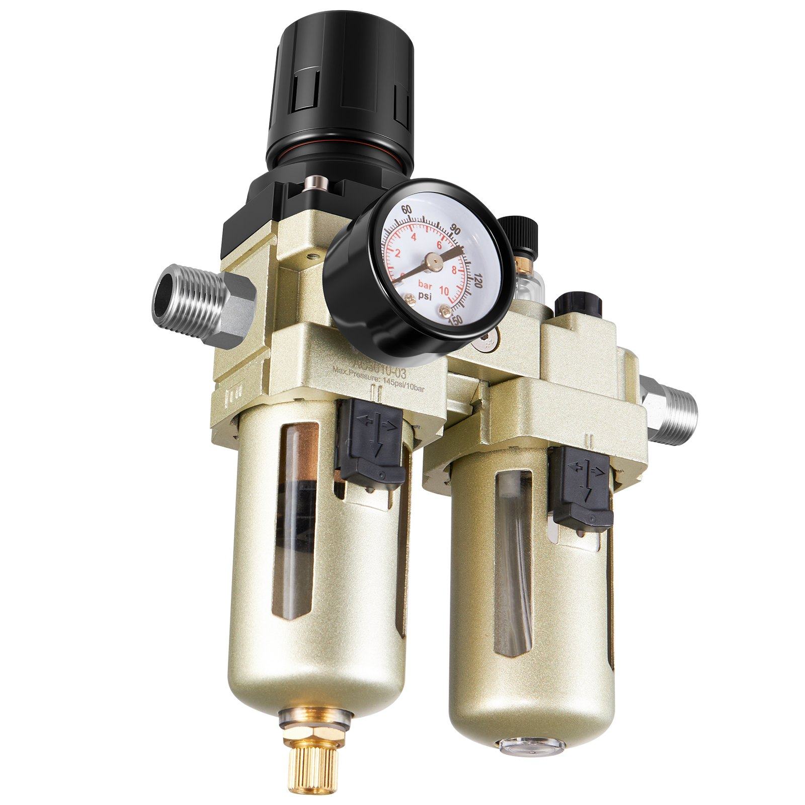 VEVOR 3/8" NPT Air FRL Unit: Filter, Regulator, Lubricator - Semi Auto Drain