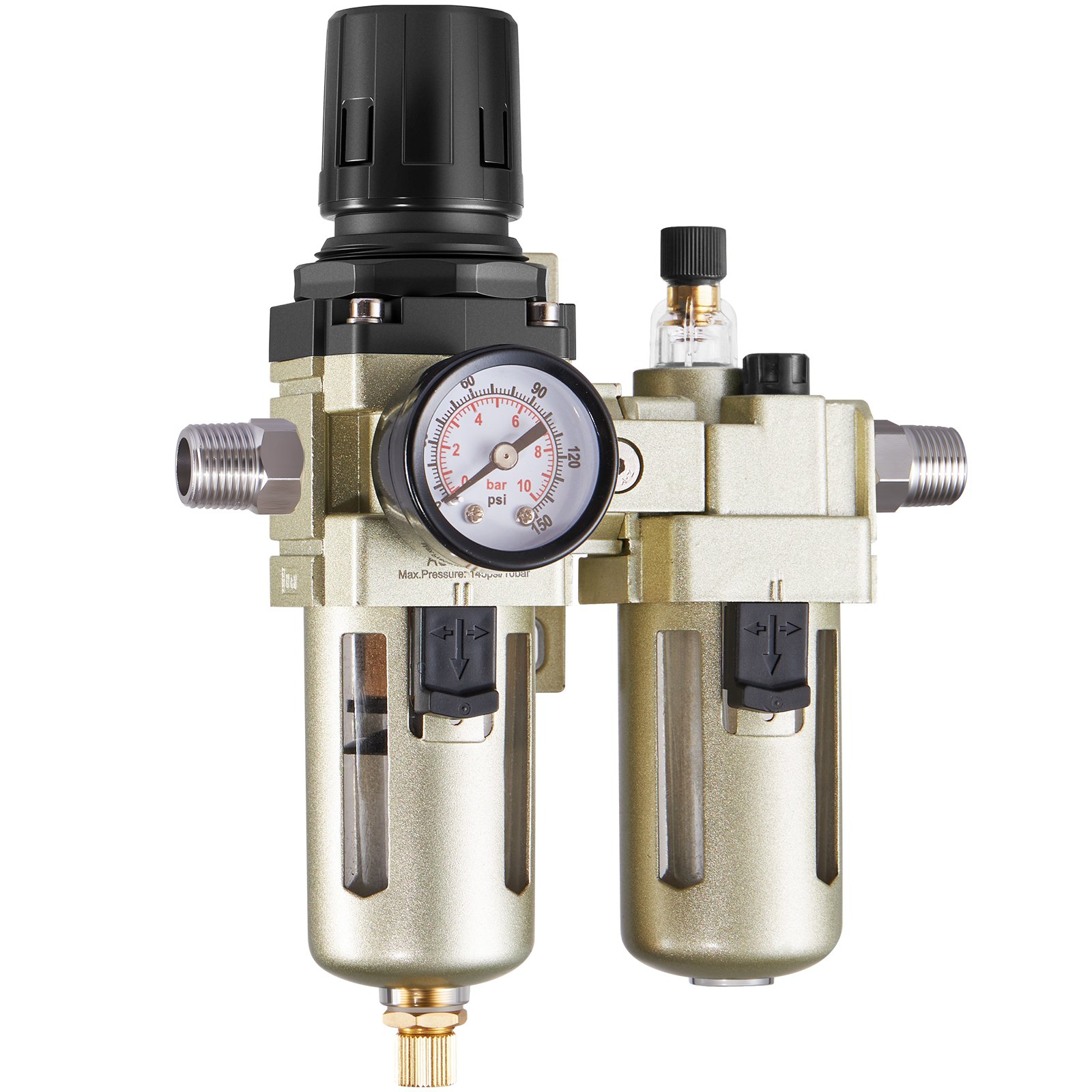 VEVOR 3/8" NPT Air FRL Unit: Filter, Regulator, Lubricator - Semi Auto Drain