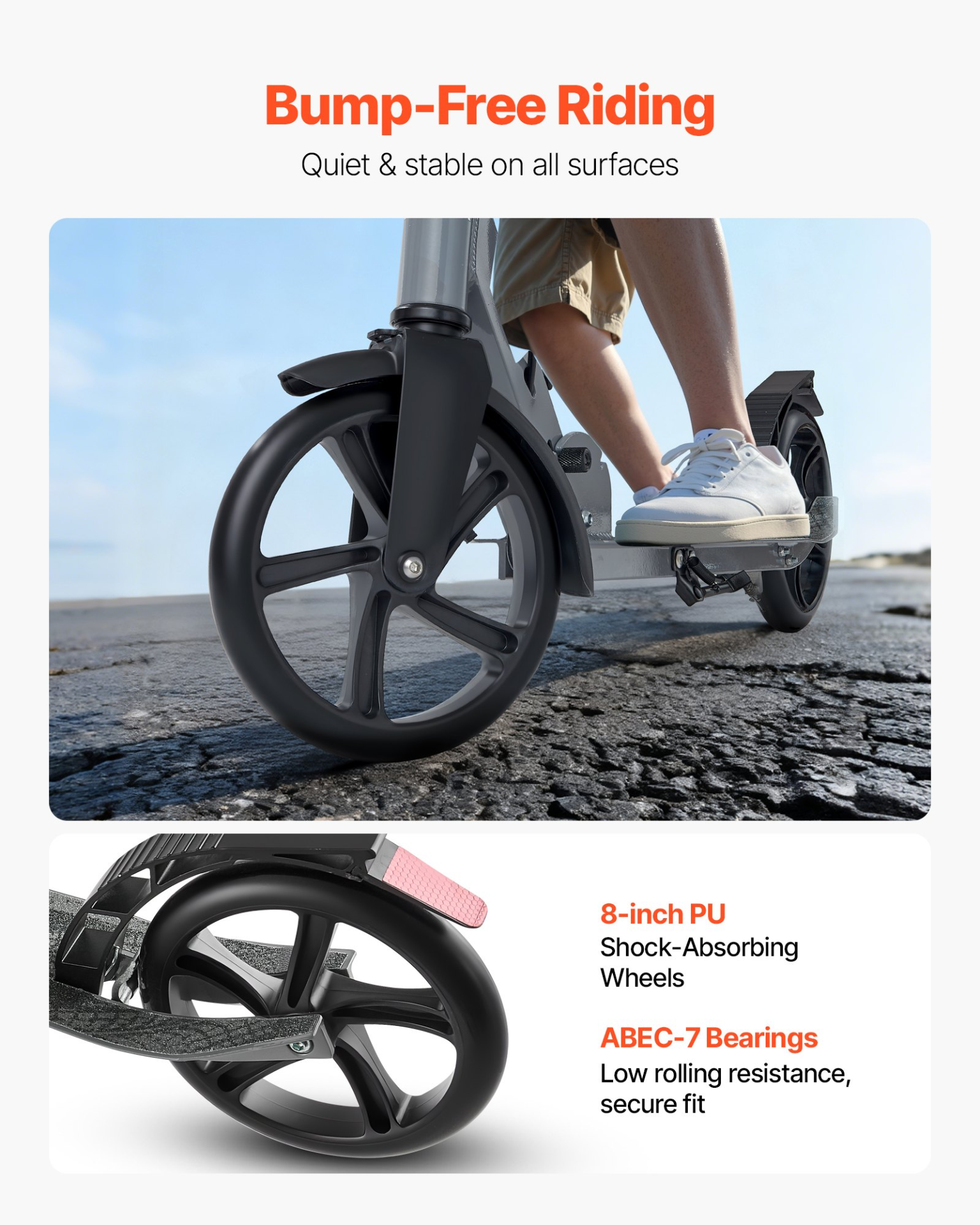 VEVOR 2-Wheel Kick Scooter, Adjustable for Kids & Adults, 220lb Capacity