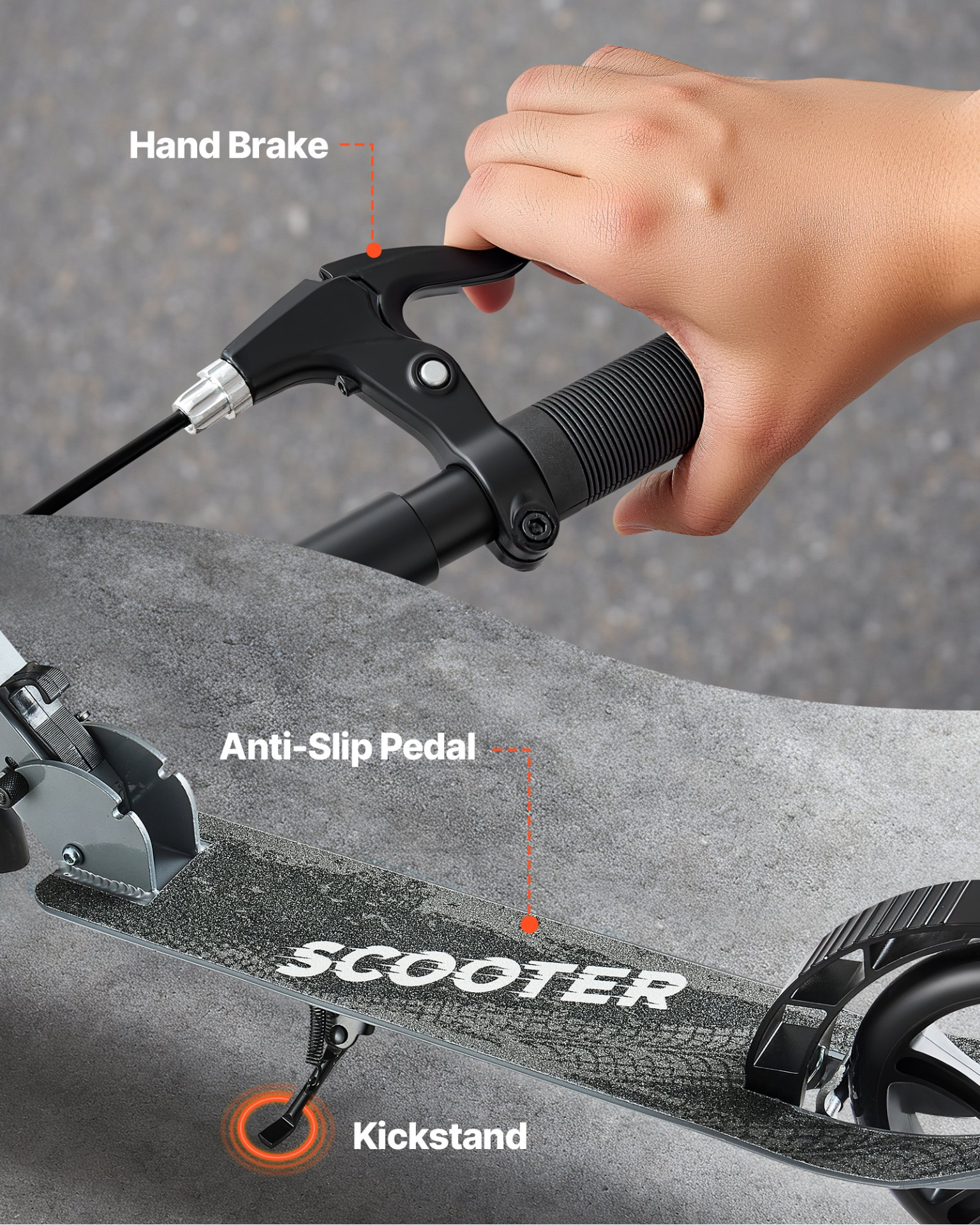 VEVOR 2-Wheel Kick Scooter, Adjustable for Kids & Adults, 220lb Capacity