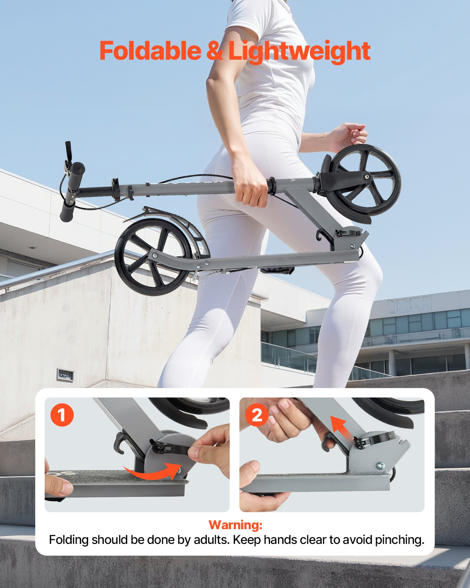 VEVOR 2-Wheel Kick Scooter, Adjustable for Kids & Adults, 220lb Capacity