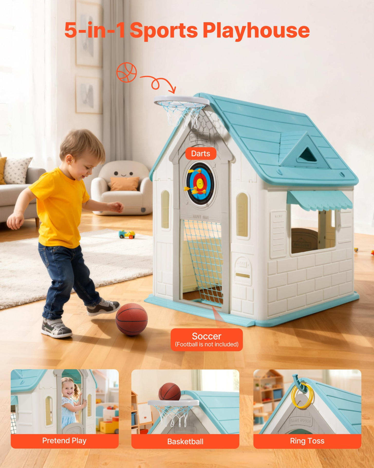 VEVOR 5-in-1 Outdoor Playhouse with Slide & Sports, for Todd