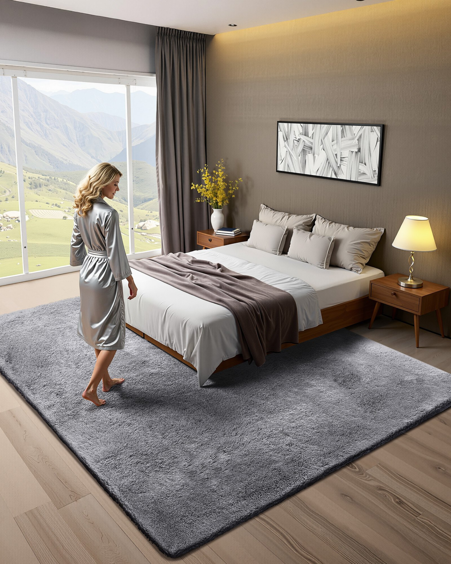 Plush Area Rug 8x10ft Soft Furry Shag Carpet for Living Room Bedroom Smoke Gray