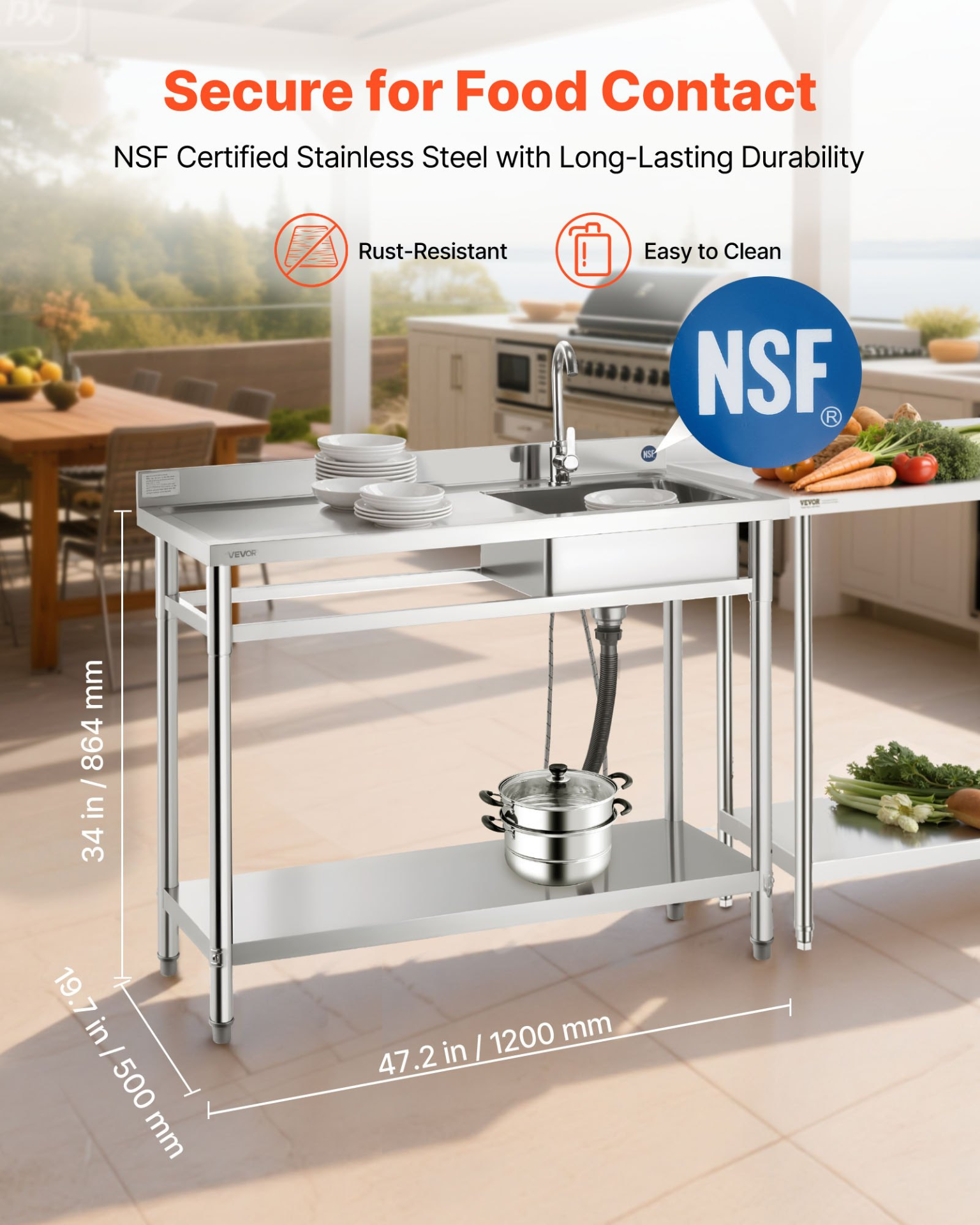 Stainless Steel Utility Sink, 47×19.7×37 in