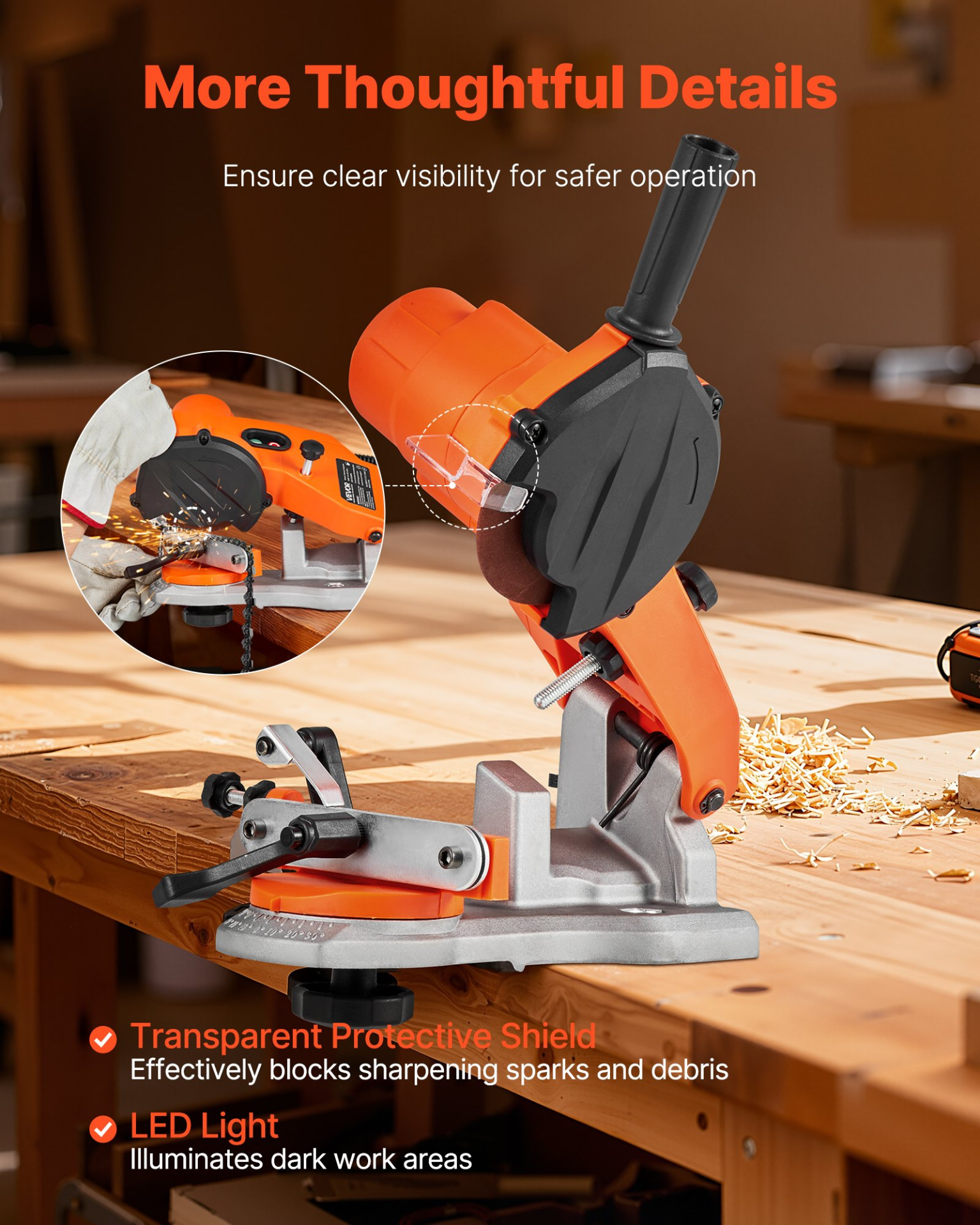 VEVOR 85W Electric Chainsaw Sharpener, 5000RPM, w/LED Light
