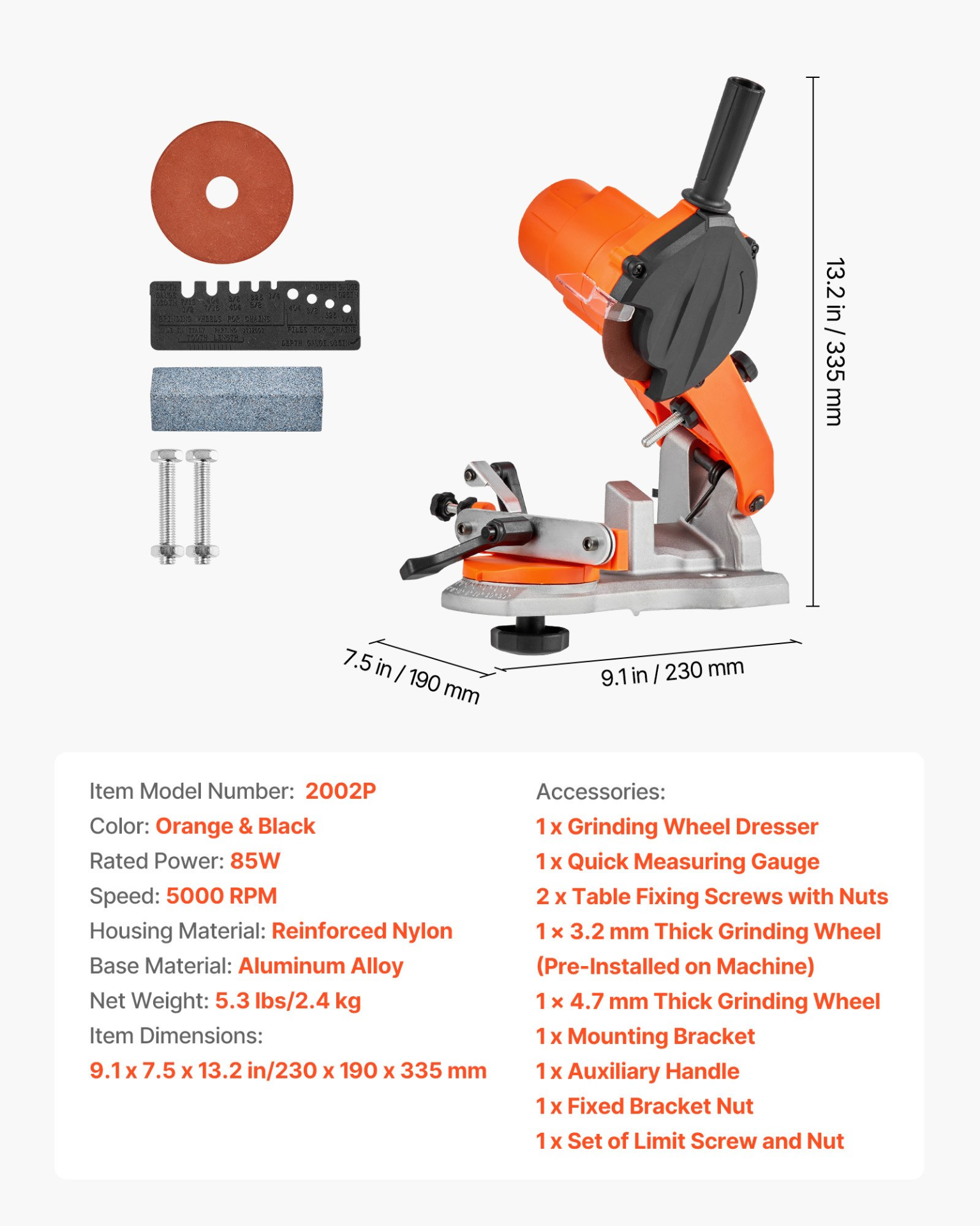 VEVOR 85W Electric Chainsaw Sharpener, 5000RPM, w/LED Light