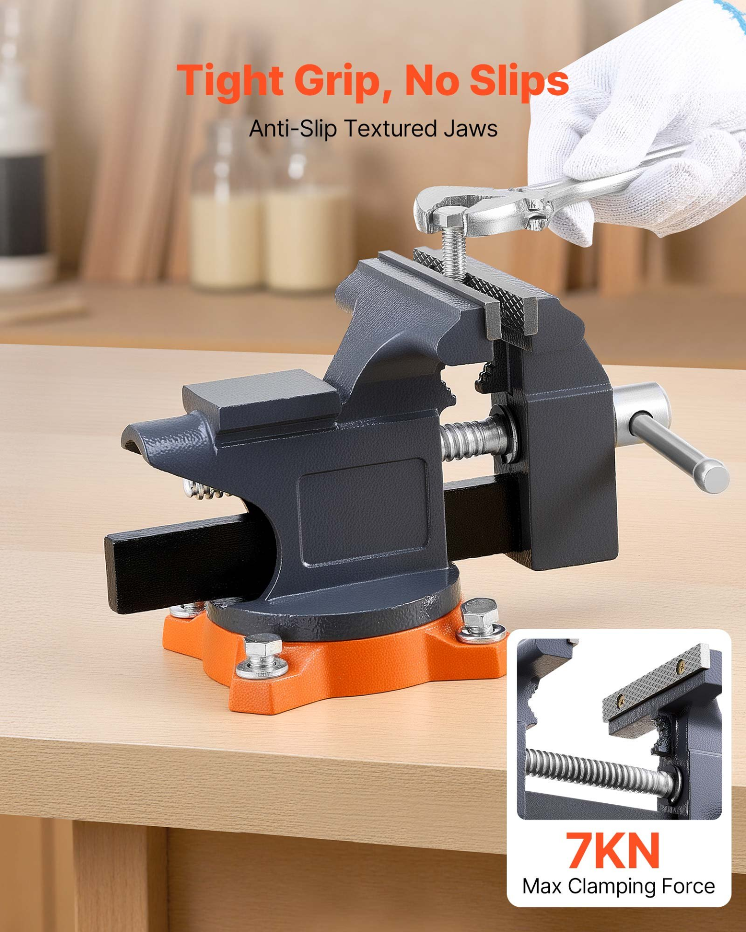 VEVOR 4.5" Bench Vise, 270° Swivel Base, Quick Release, Cast Iron
