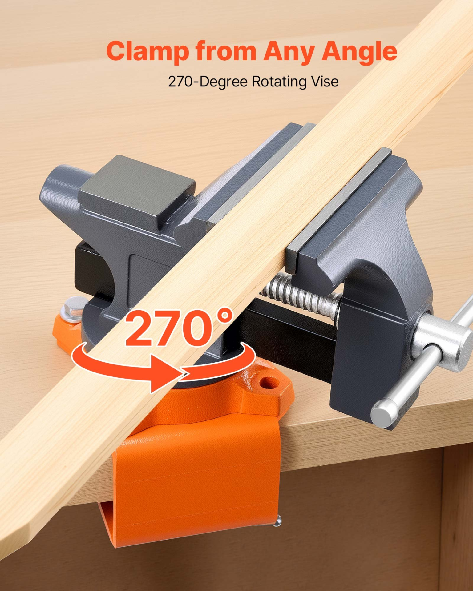 VEVOR 4.5" Bench Vise, 270° Swivel Base, Quick Release, Cast Iron