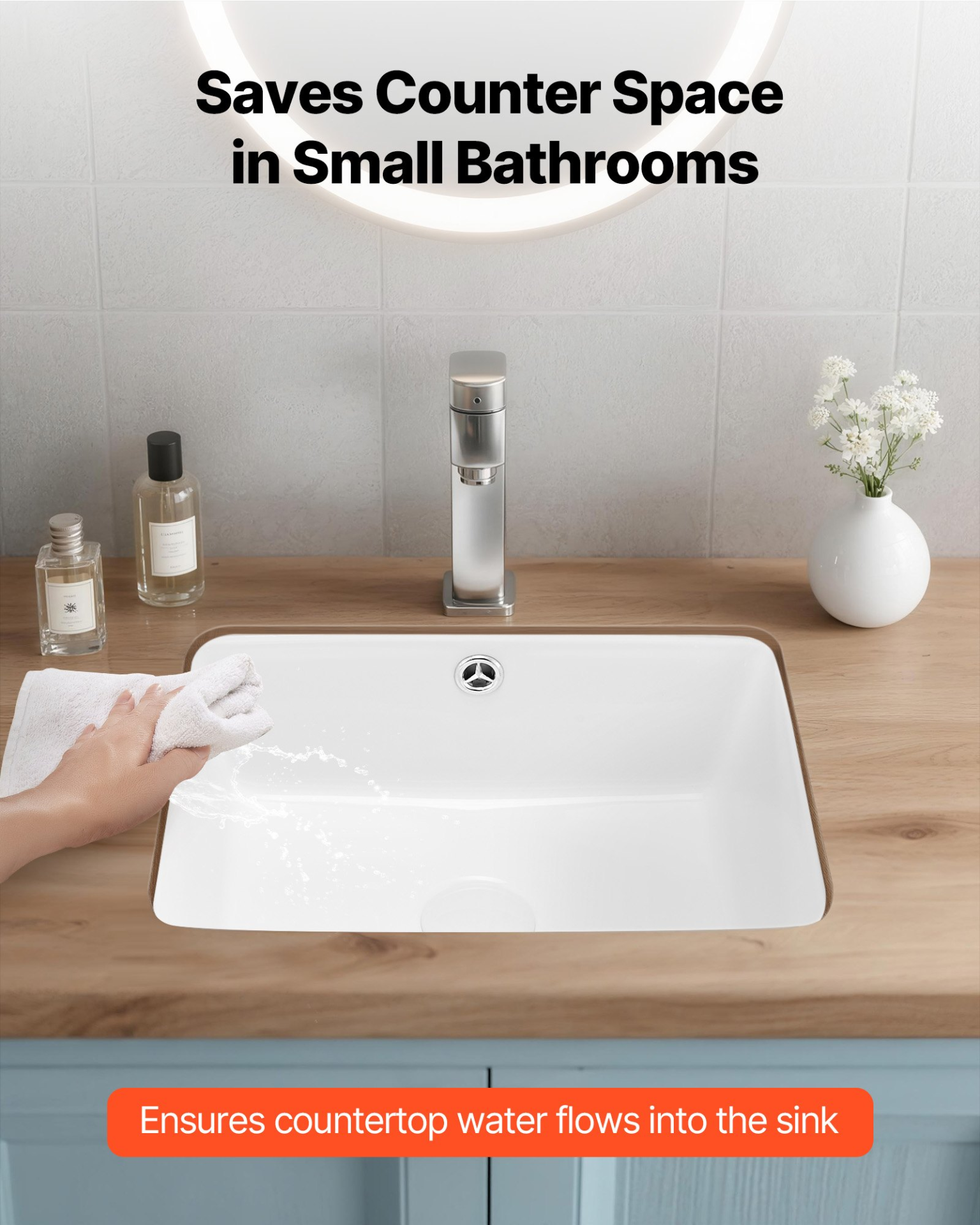 Undermount Bathroom Sink 15.8x12in Rectangular White Ceramic w/ Overflow