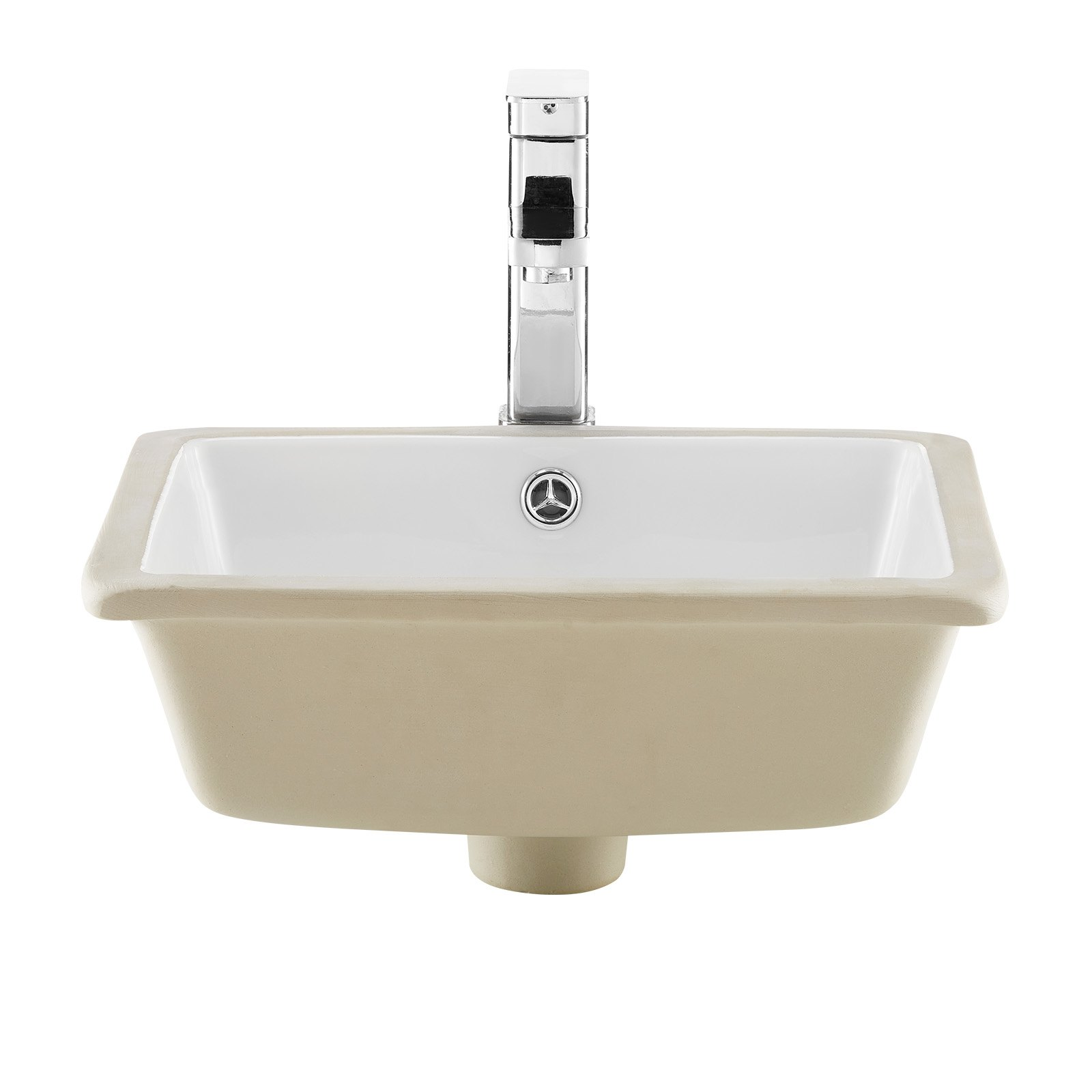 Undermount Bathroom Sink 15.8x12in Rectangular White Ceramic w/ Overflow