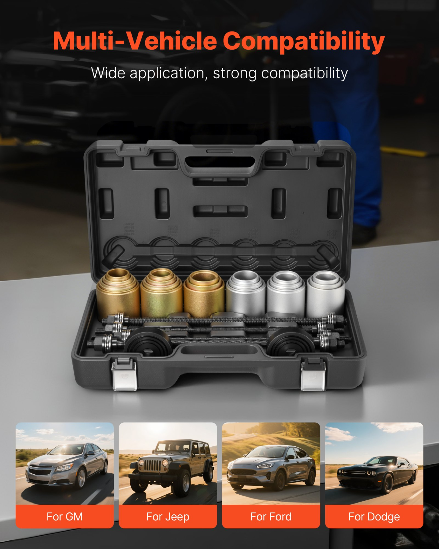 26-Pc Pull & Press Sleeve Kit, Steel Bushing Removal & Install Tools w/Case