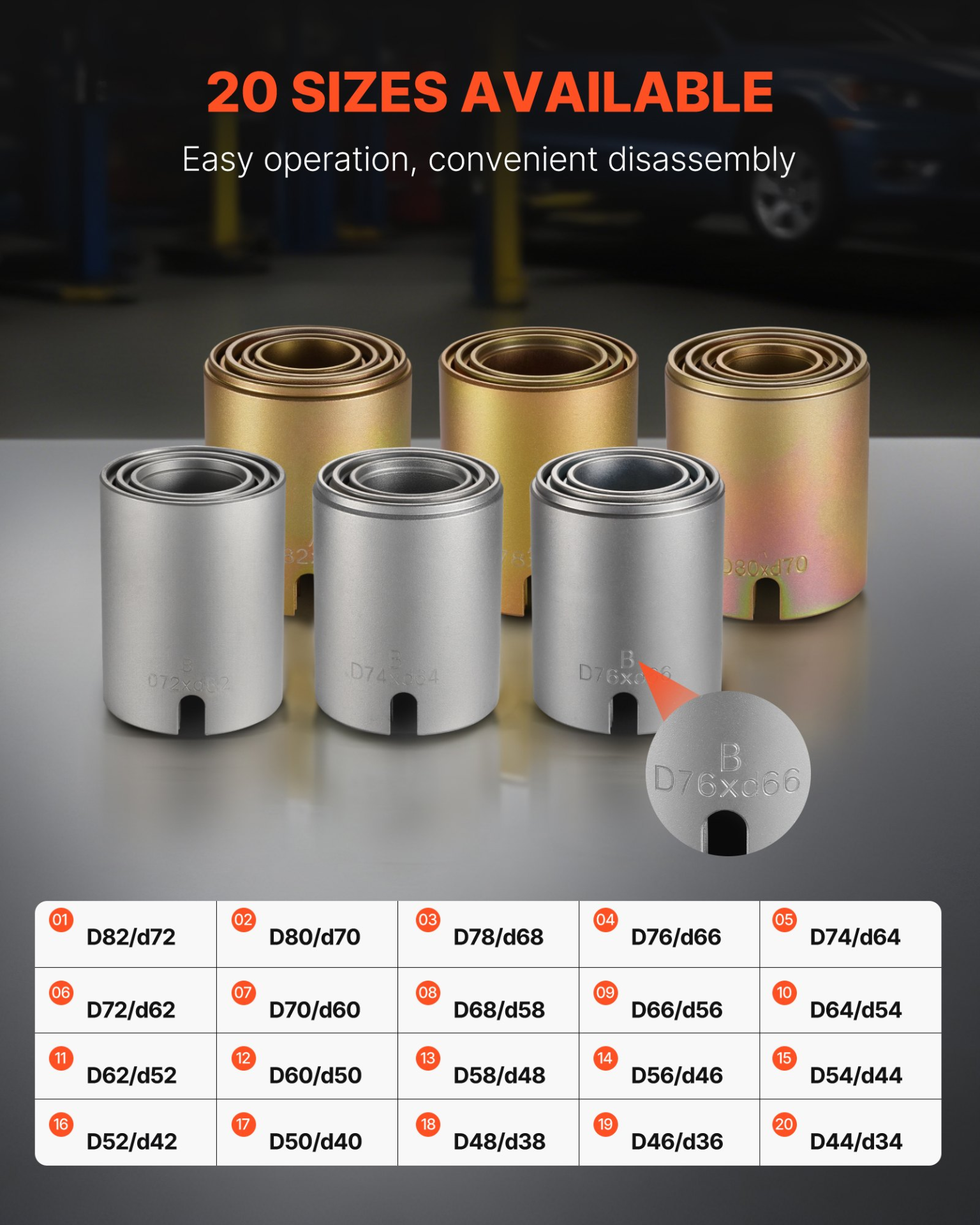 26-Pc Pull & Press Sleeve Kit, Steel Bushing Removal & Install Tools w/Case