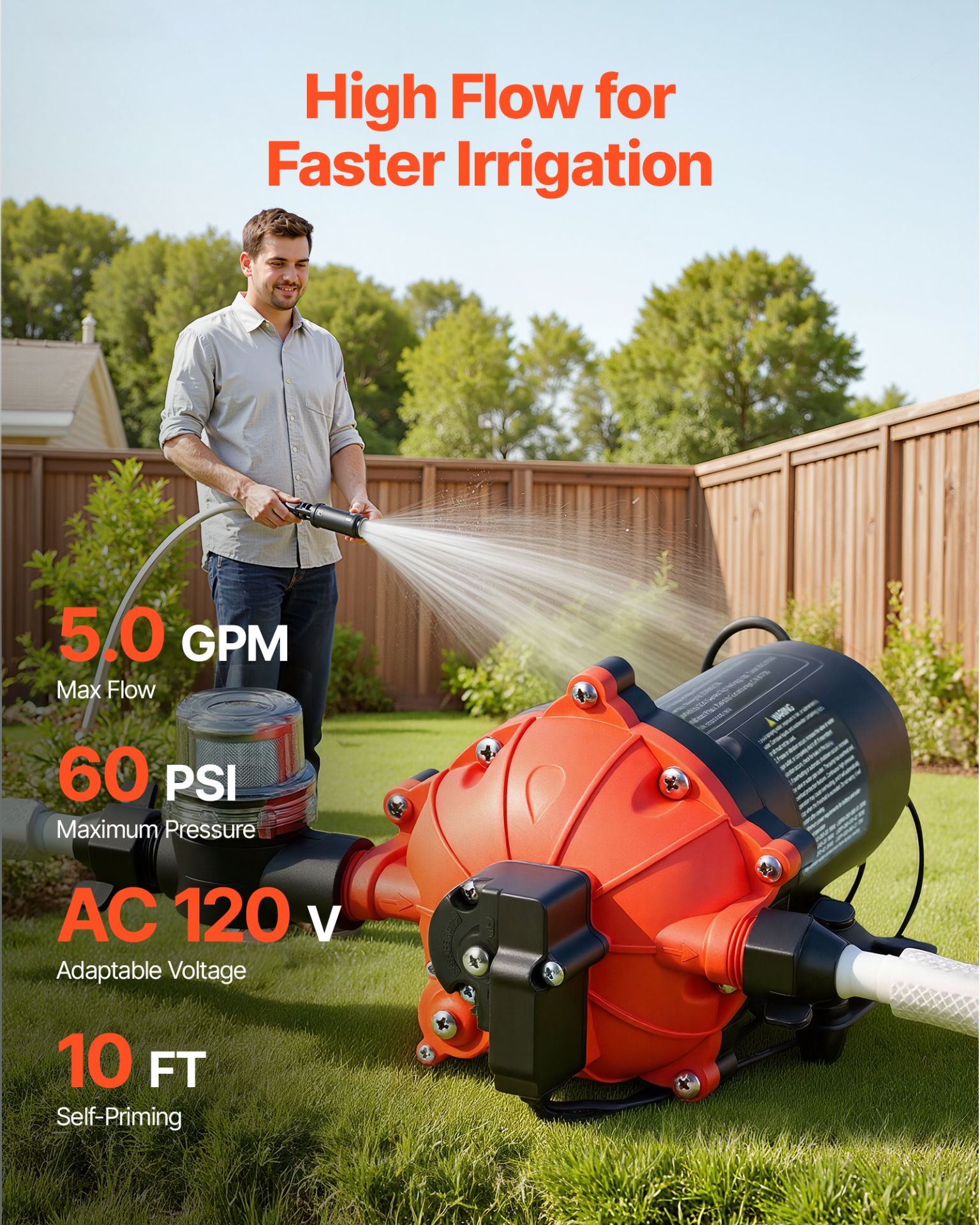 Water Pressure Pump 110V 5GPM 60PSI 5-Chamber Diaphragm Pump for Home Garden