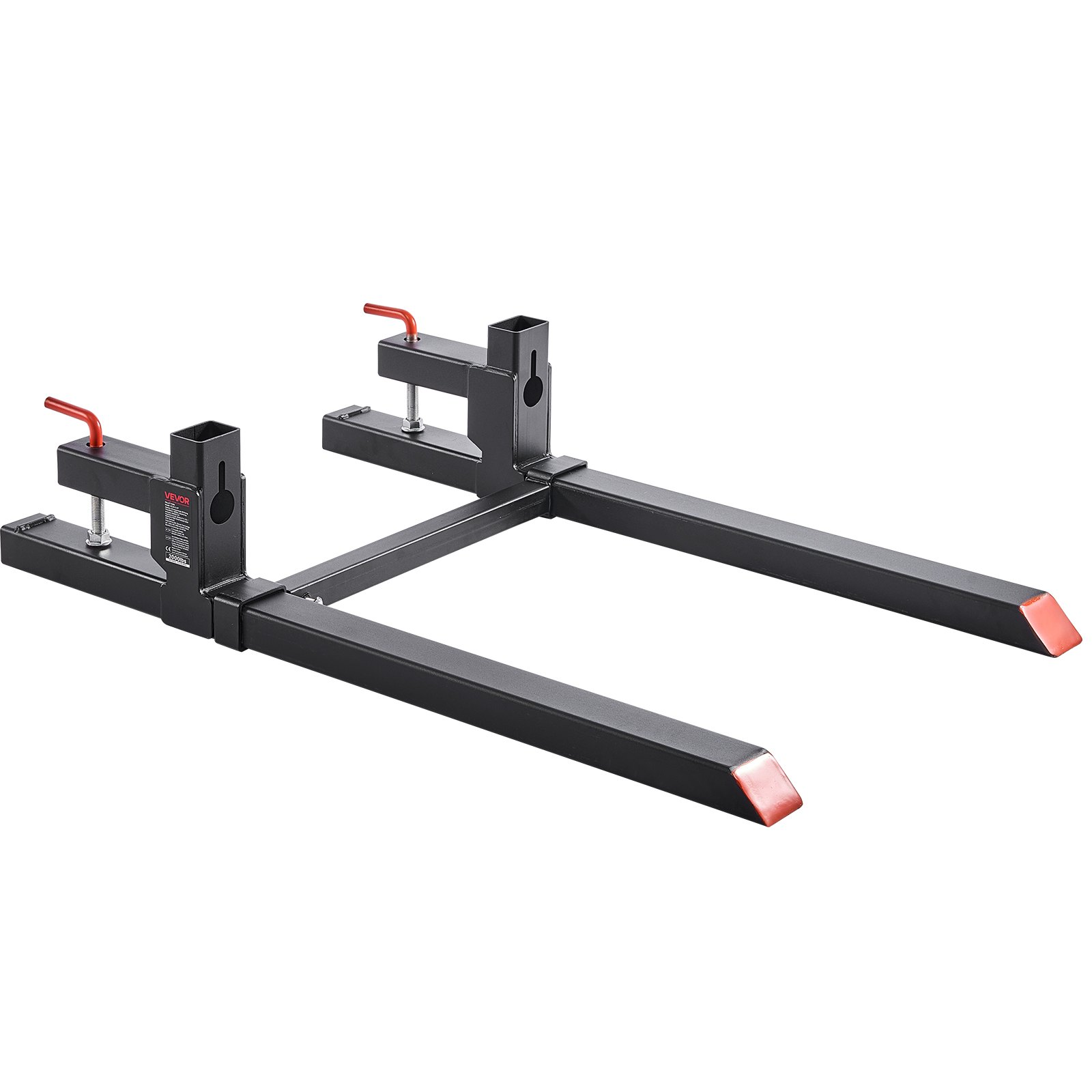 Clamp On Pallet Forks 2000LBS 43" Heavy Duty Tractor Fork w Stabilizer Bar Black