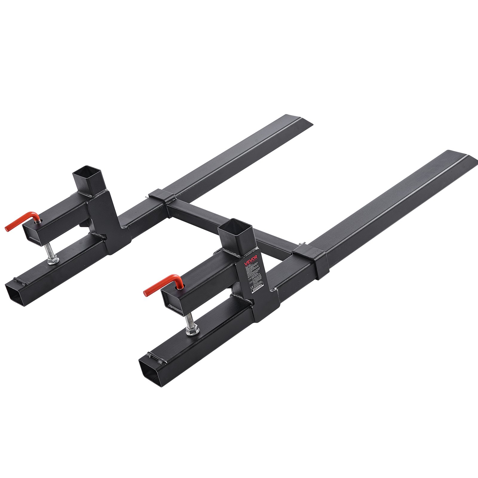 Clamp On Pallet Forks 2000LBS 43" Heavy Duty Tractor Fork w Stabilizer Bar Black