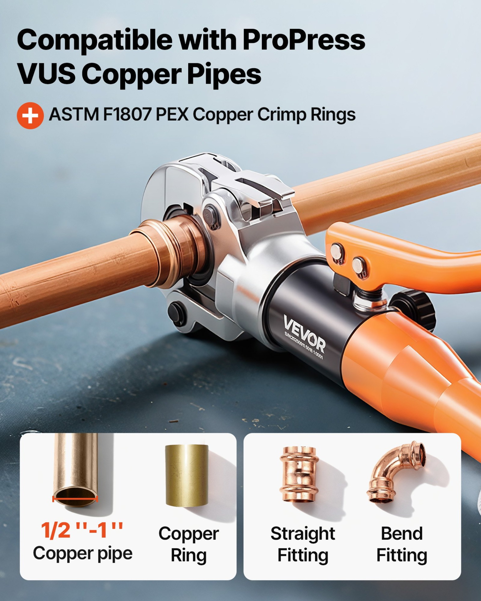VEVOR Hydraulic Pro Press Tool Kit with 8 Jaws | Copper Pipe Crimper