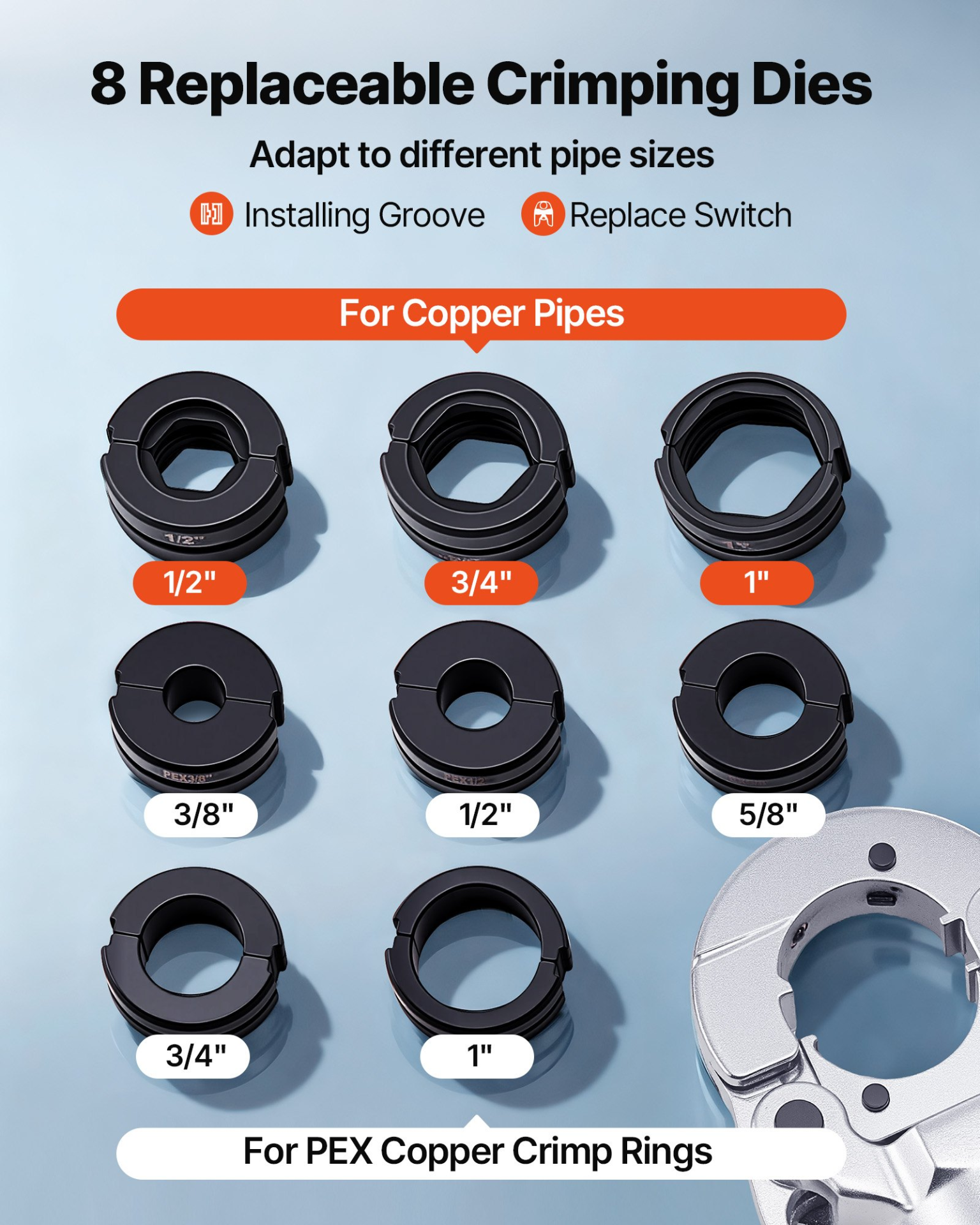 VEVOR Hydraulic Pro Press Tool Kit with 8 Jaws | Copper Pipe Crimper