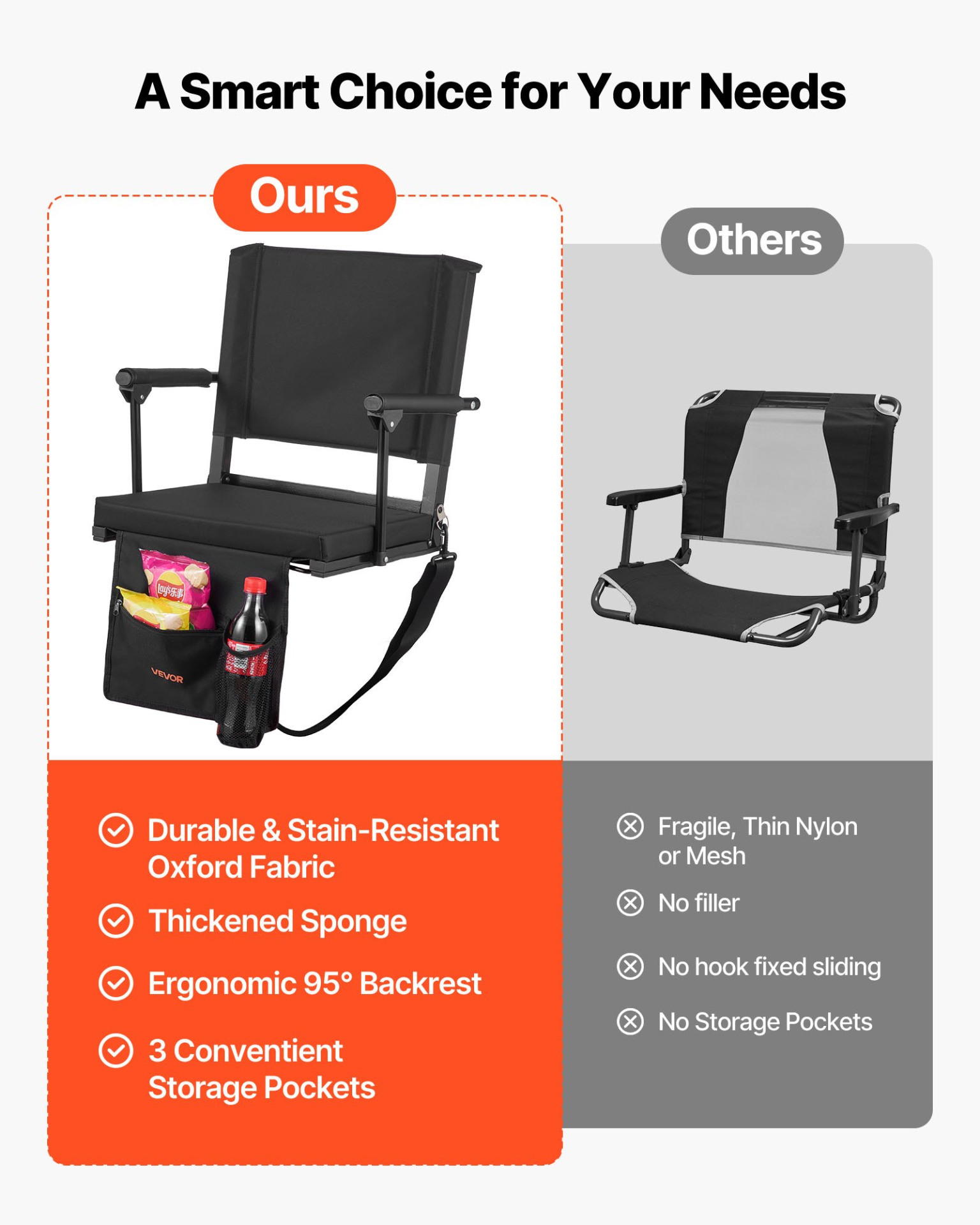 2-Pack Portable Stadium Seats w/ Armrests, Back Support & Thick Padded Bleacher