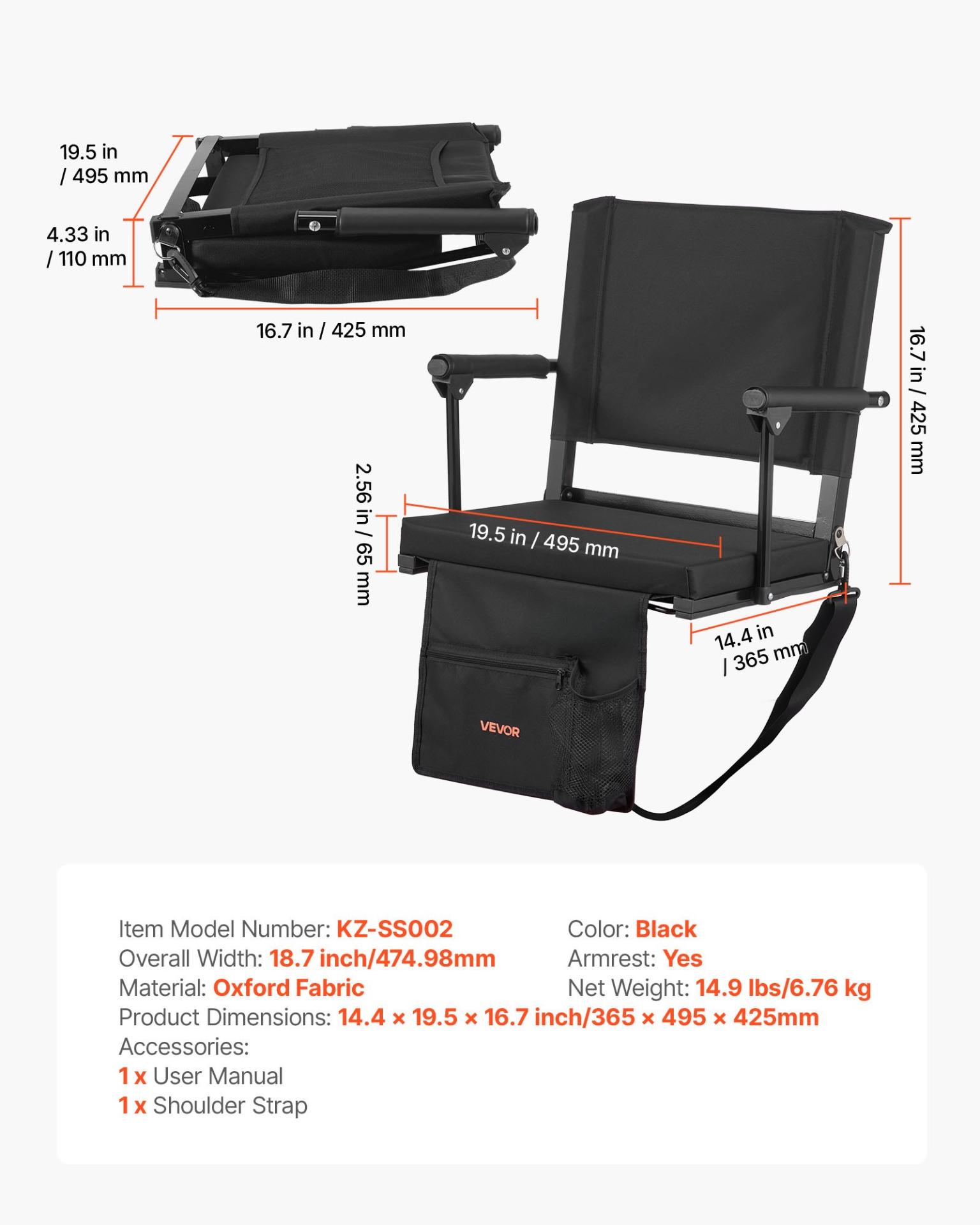 2-Pack Portable Stadium Seats w/ Armrests, Back Support & Thick Padded Bleacher