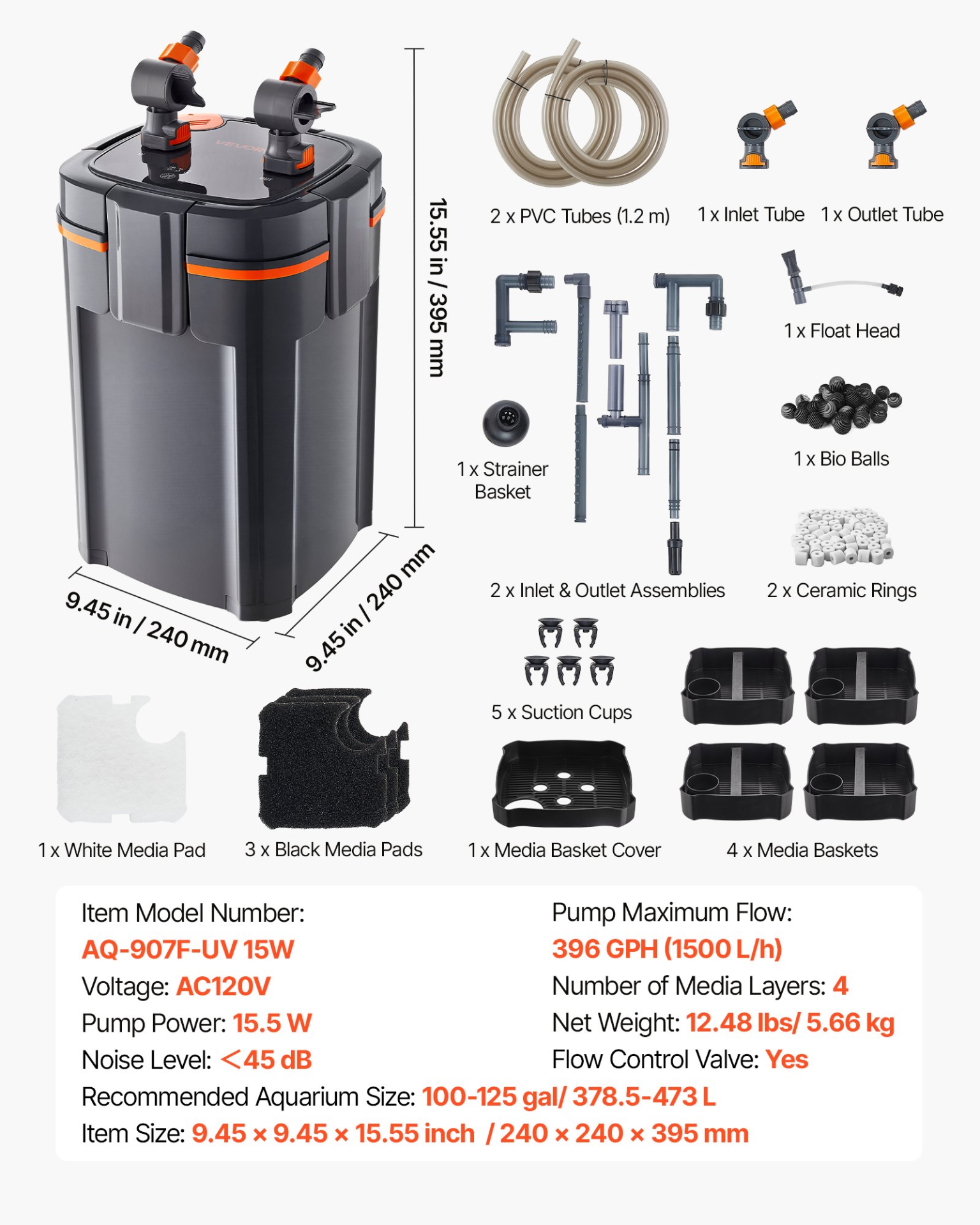396GPH Canister Filter, for Freshwater
