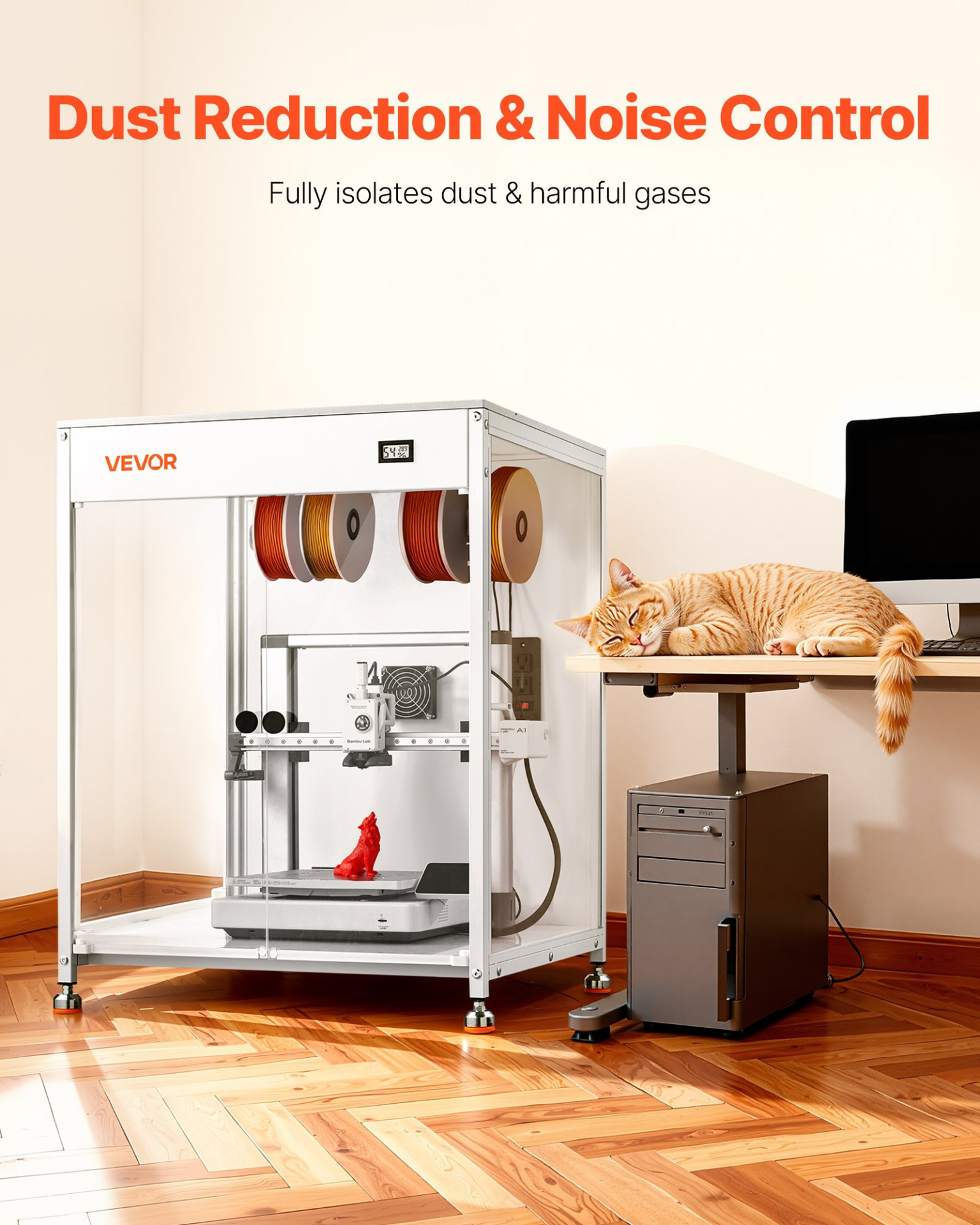 VEVOR Acrylic 3D Printer Enclosure w/Vent, LED, 600x600x800mm