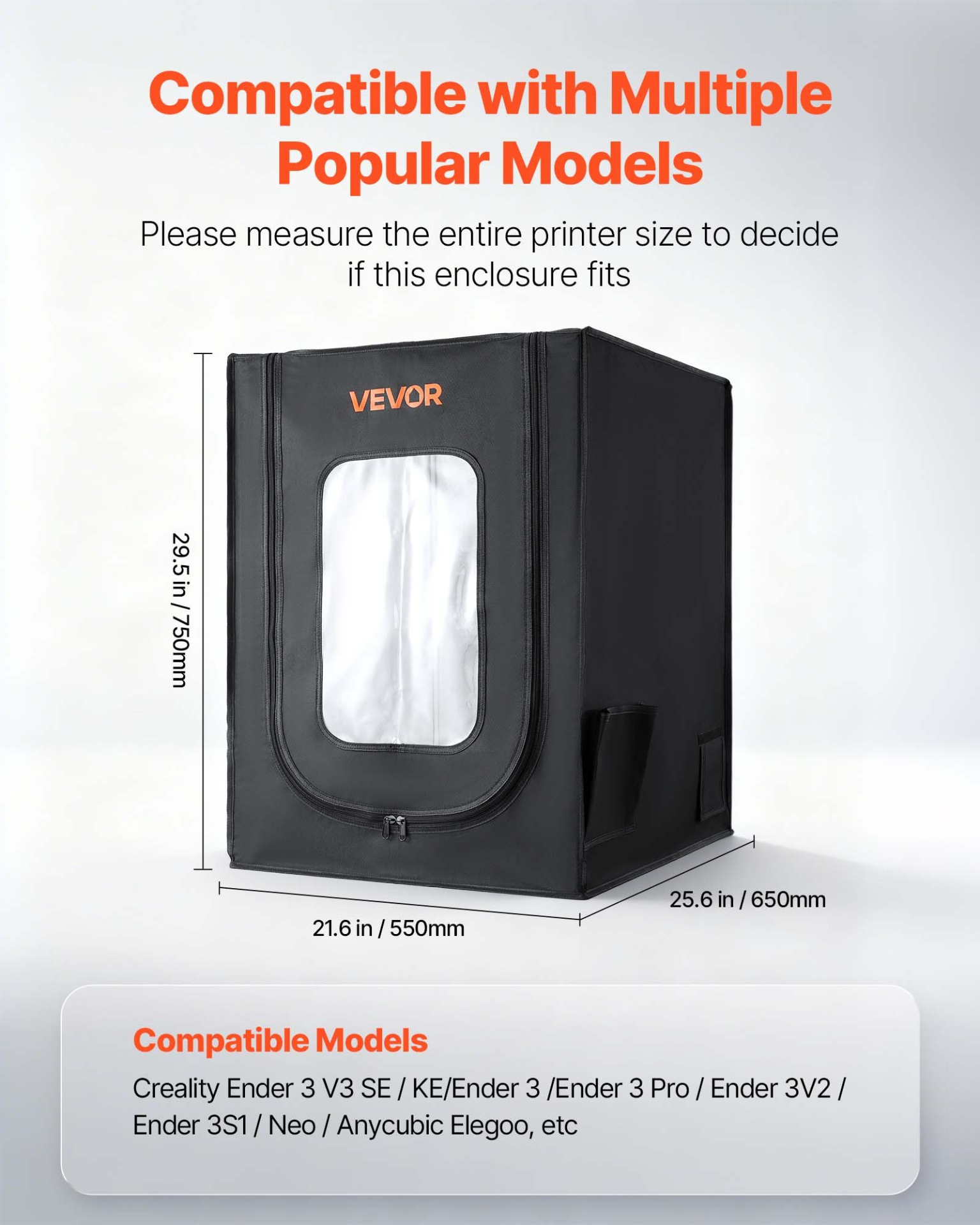 VEVOR Universal 3D Printer Enclosure, LED Tent, 550x650x750mm