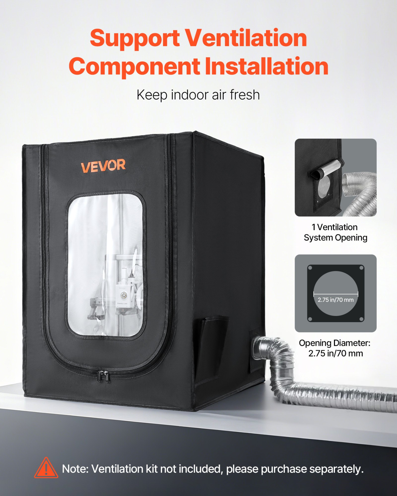 VEVOR Universal 3D Printer Enclosure, LED Tent, 550x650x750mm