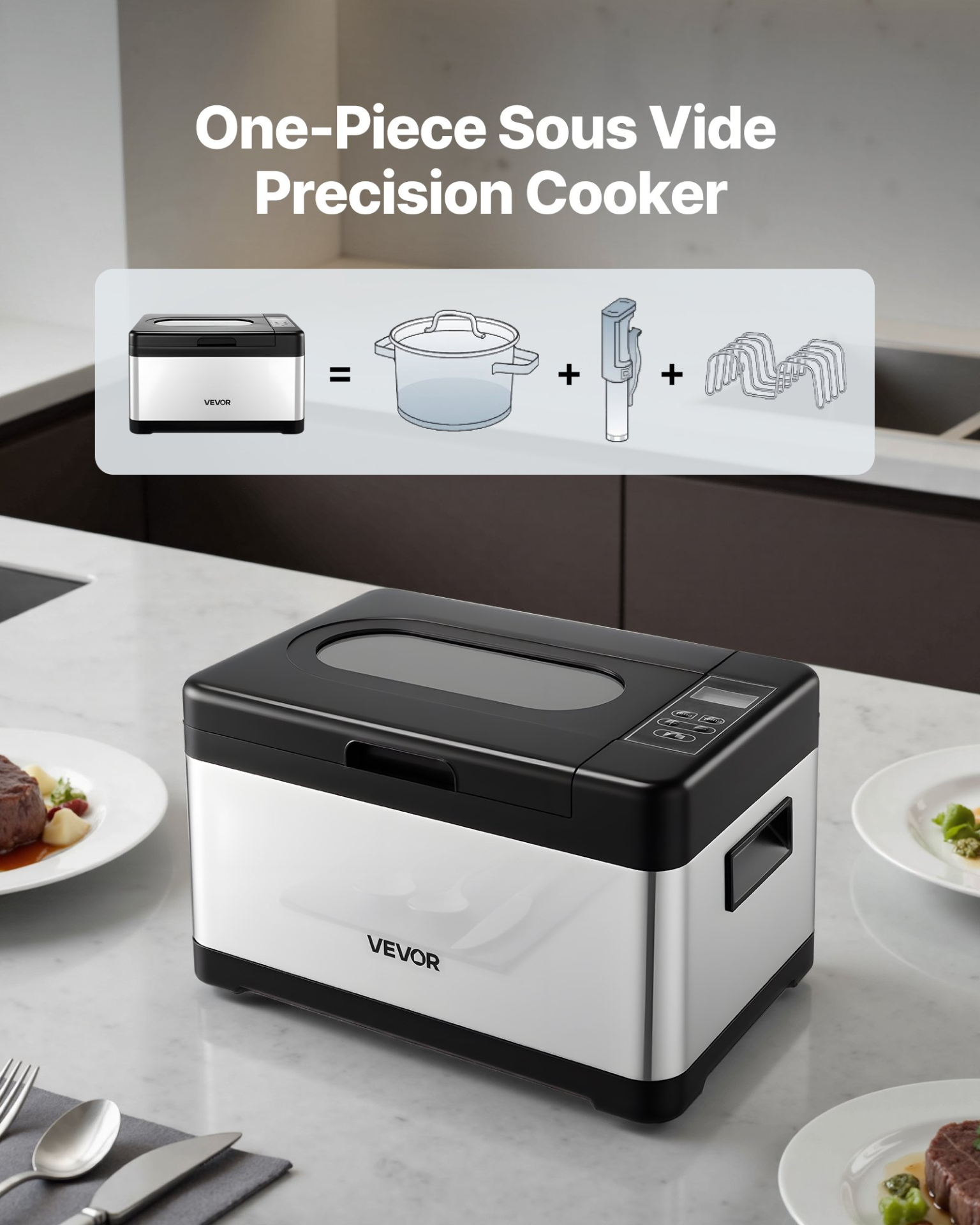 800W Sous Vide Cooker Machine with LED Display Precise Temp & Timer Control Pot