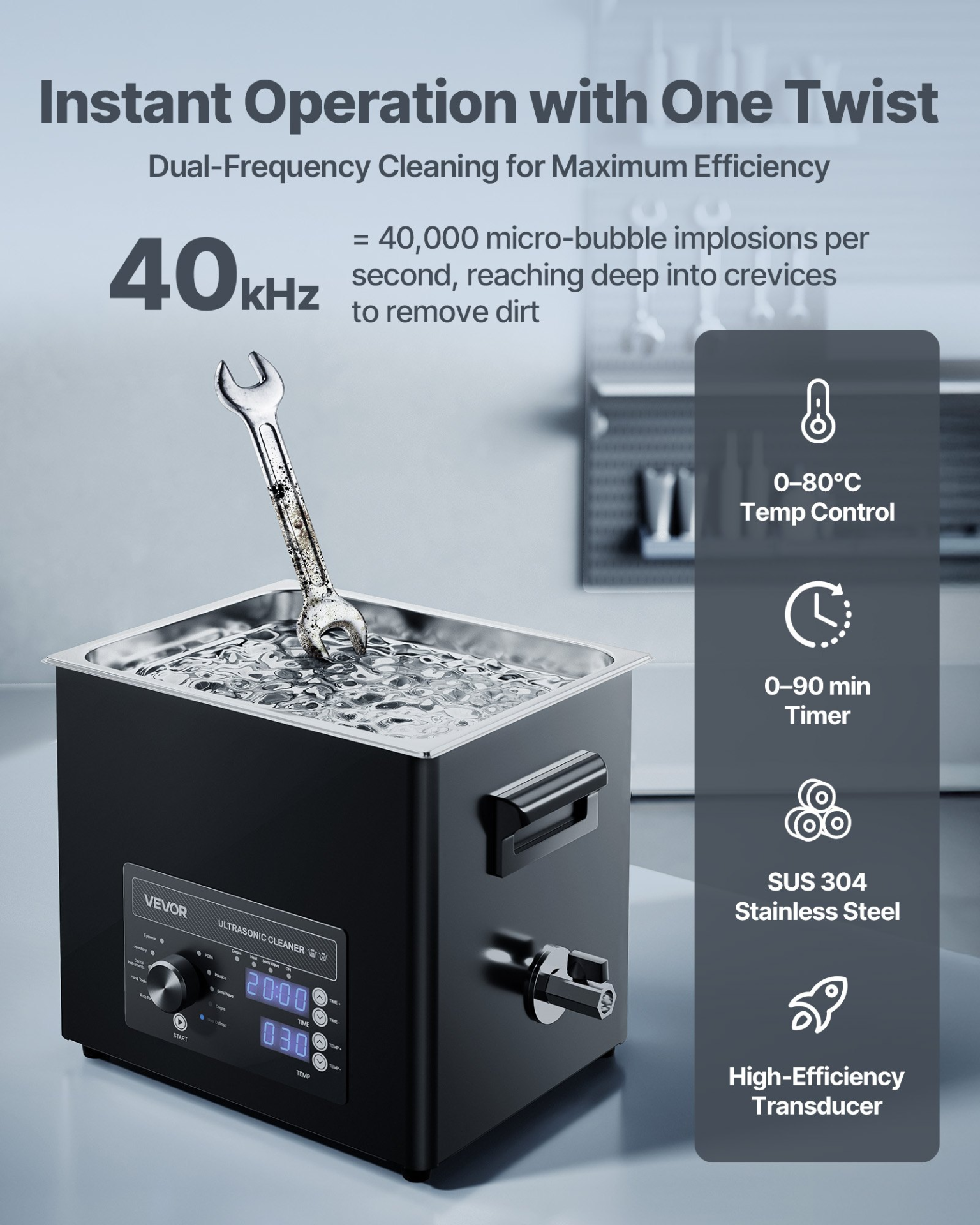 10L Ultrasonic Cleaner Machine Stainless Steel Jewelry Parts Cleaner w/ Basket