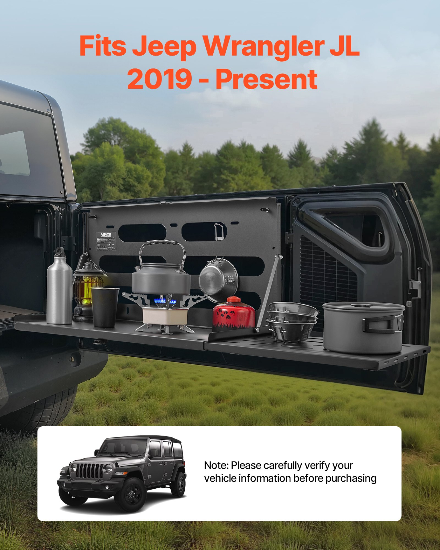 Tailgate Table, for 2007-2024 Jeep Wrangler JK, 88 lbs Capacity, Carbon Steel F