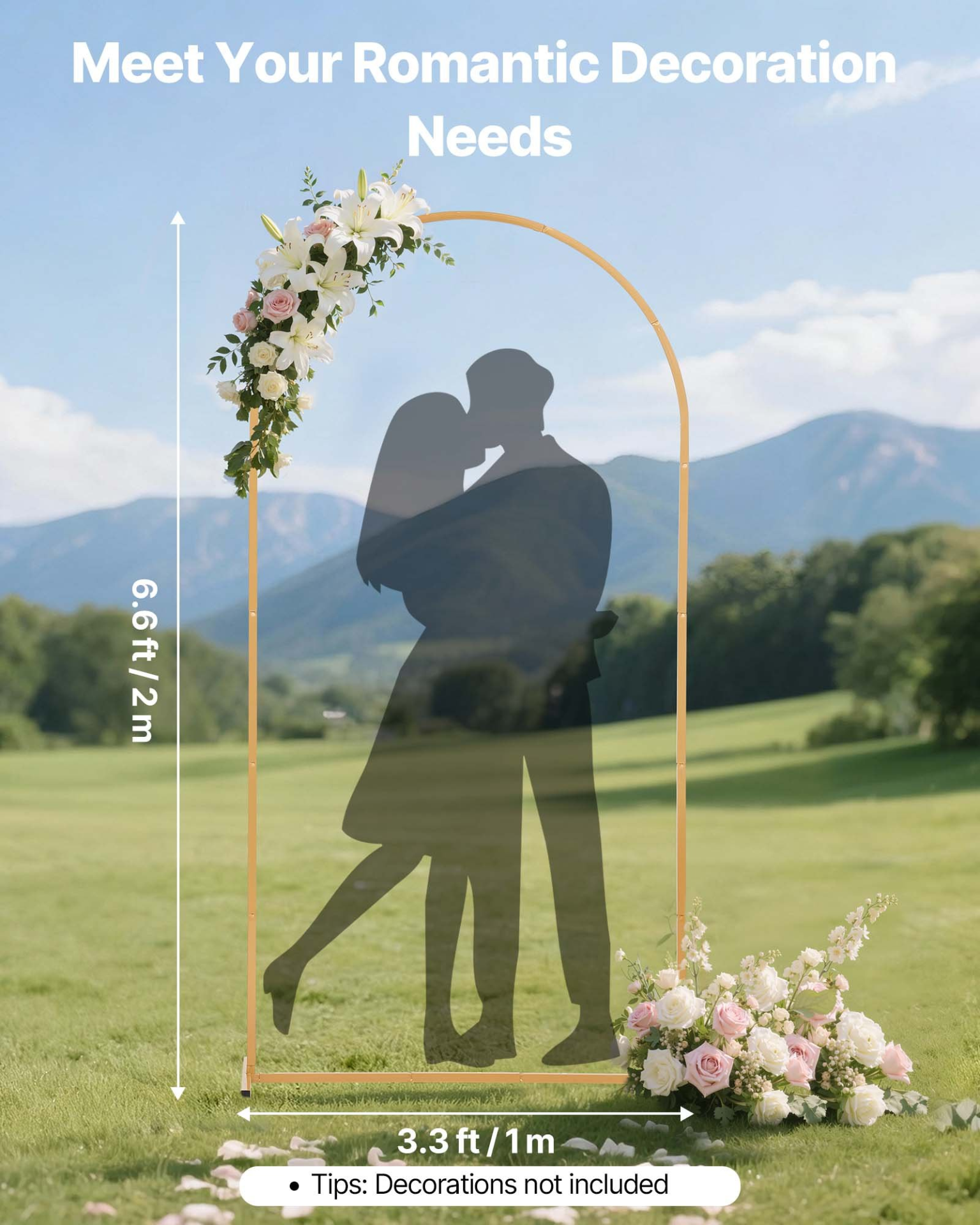 Gold Metal Arch Backdrop Stand 6.6 x 3.3 ft, Stable Frame for Wedding & Parties
