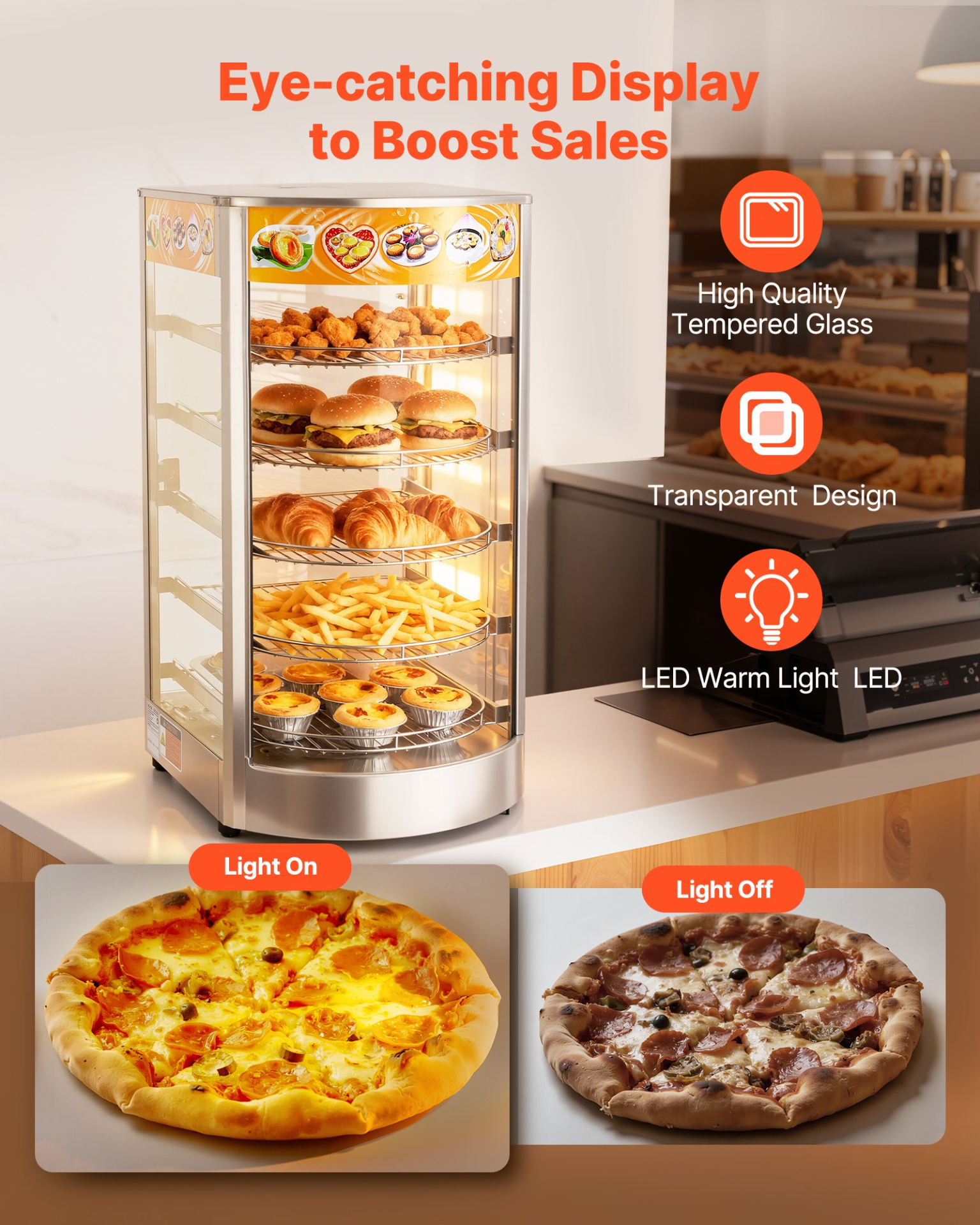5-Tier Commercial Food Warmer Display, Fried Chicken
